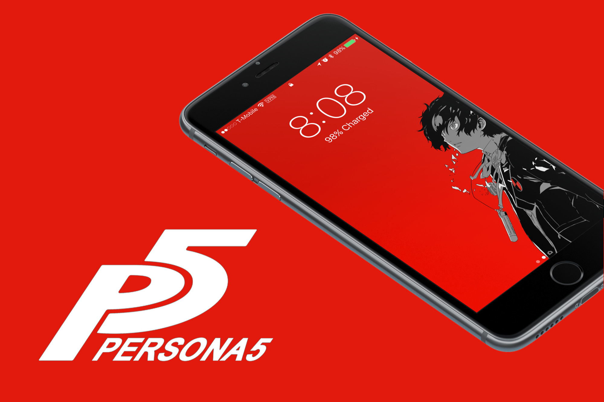 Persona 5, Logo, Smartphone, Sfondo rosso, Full HD, wallpaper desktop