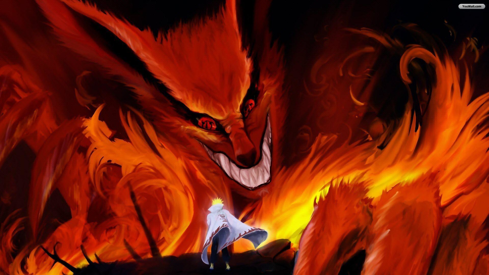 Kurama, Volpe a nove code, Naruto, Fuoco, 1920x1080, immagine di sfondo