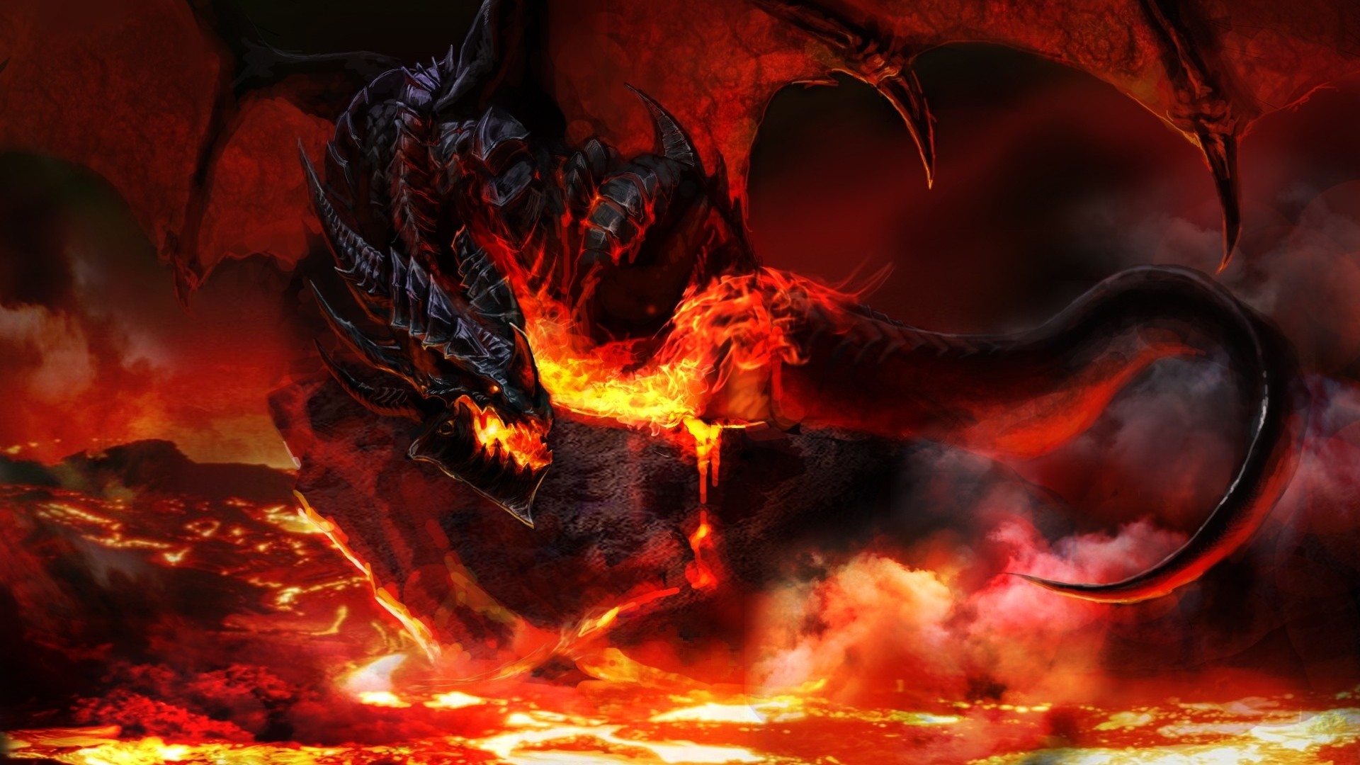 Alamorte, Deathwing, World of Warcraft, Drago, Lava, Full HD, sfondo desktop