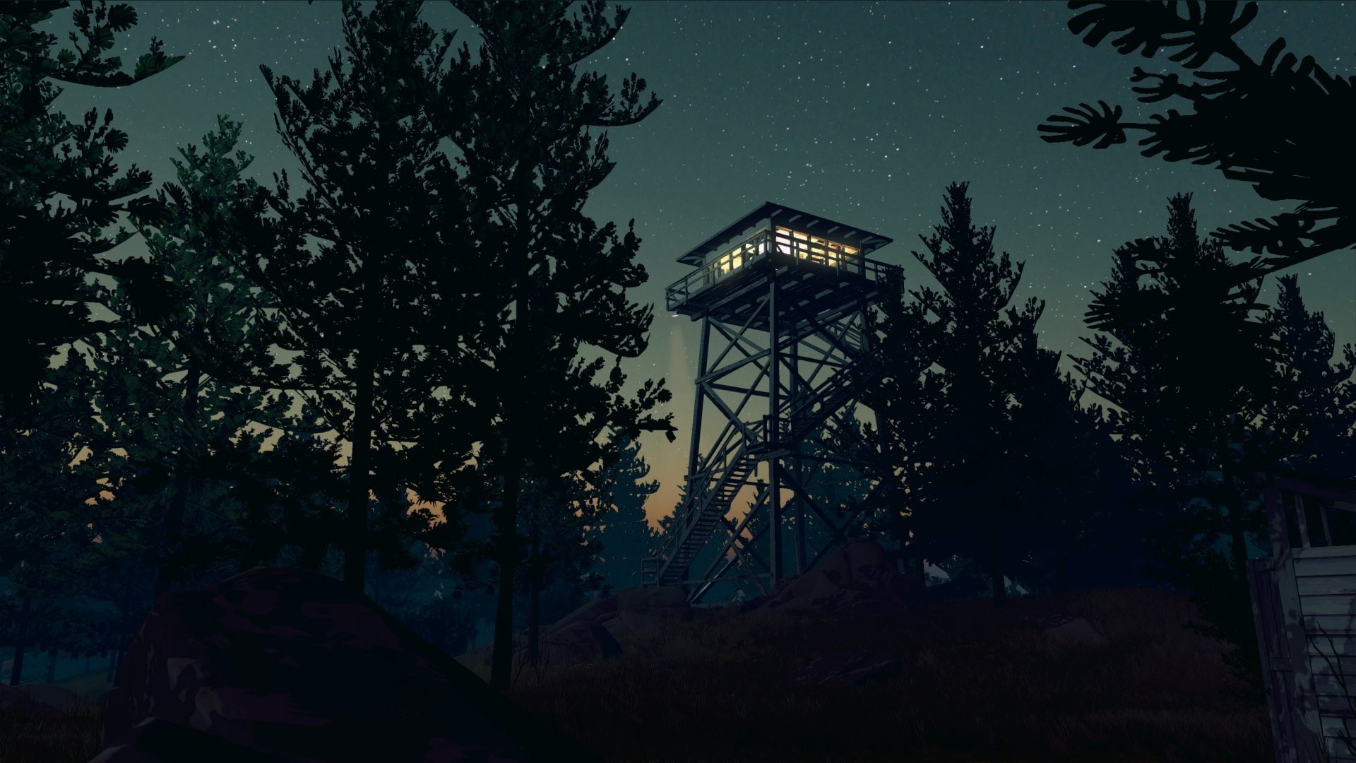 Firewatch, Torre di avvistamento, Foresta, Notte, 1920x1080, sfondo per PC