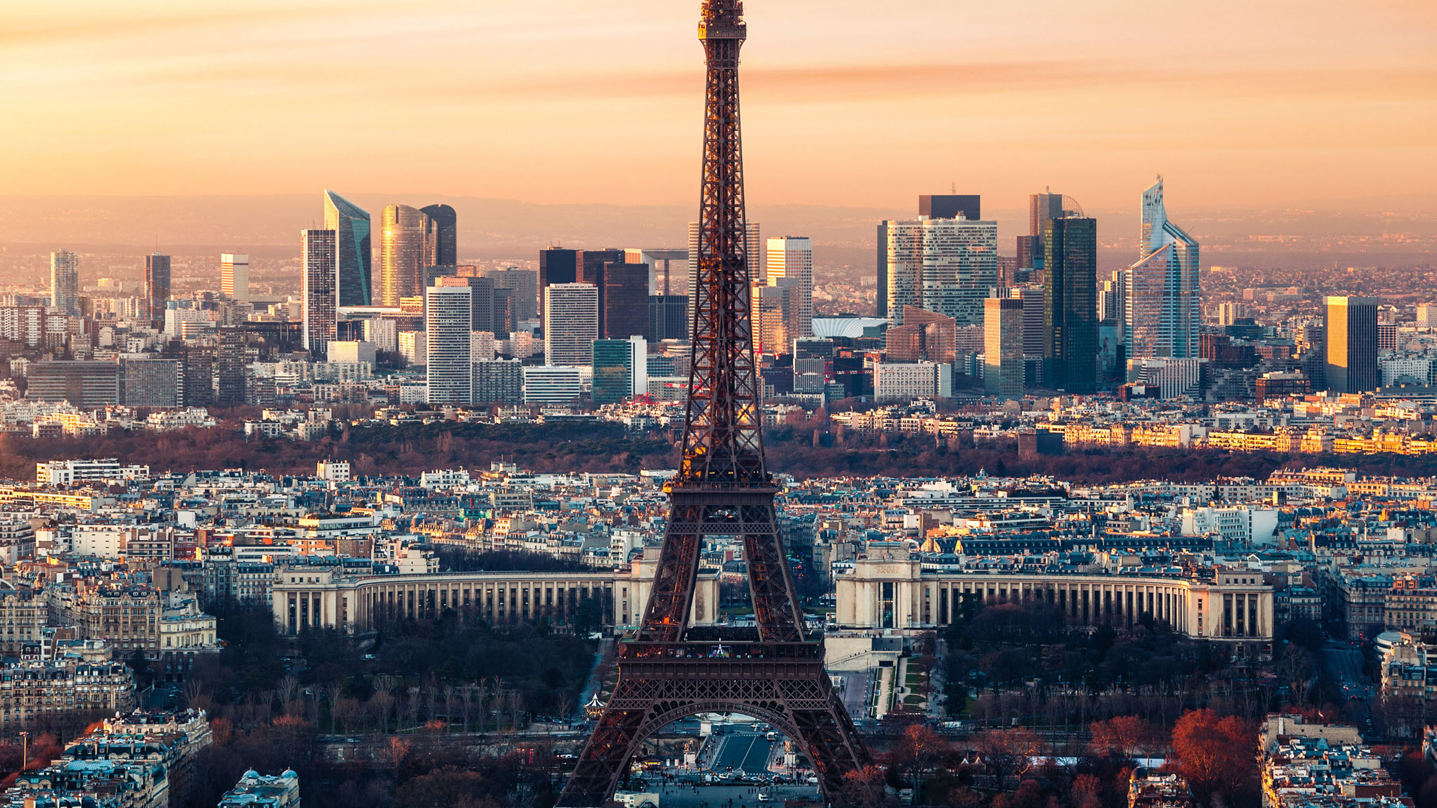 Torre Eiffel, Parigi, La Défense, Francia, Vista aerea, 2K, sfondo desktop
