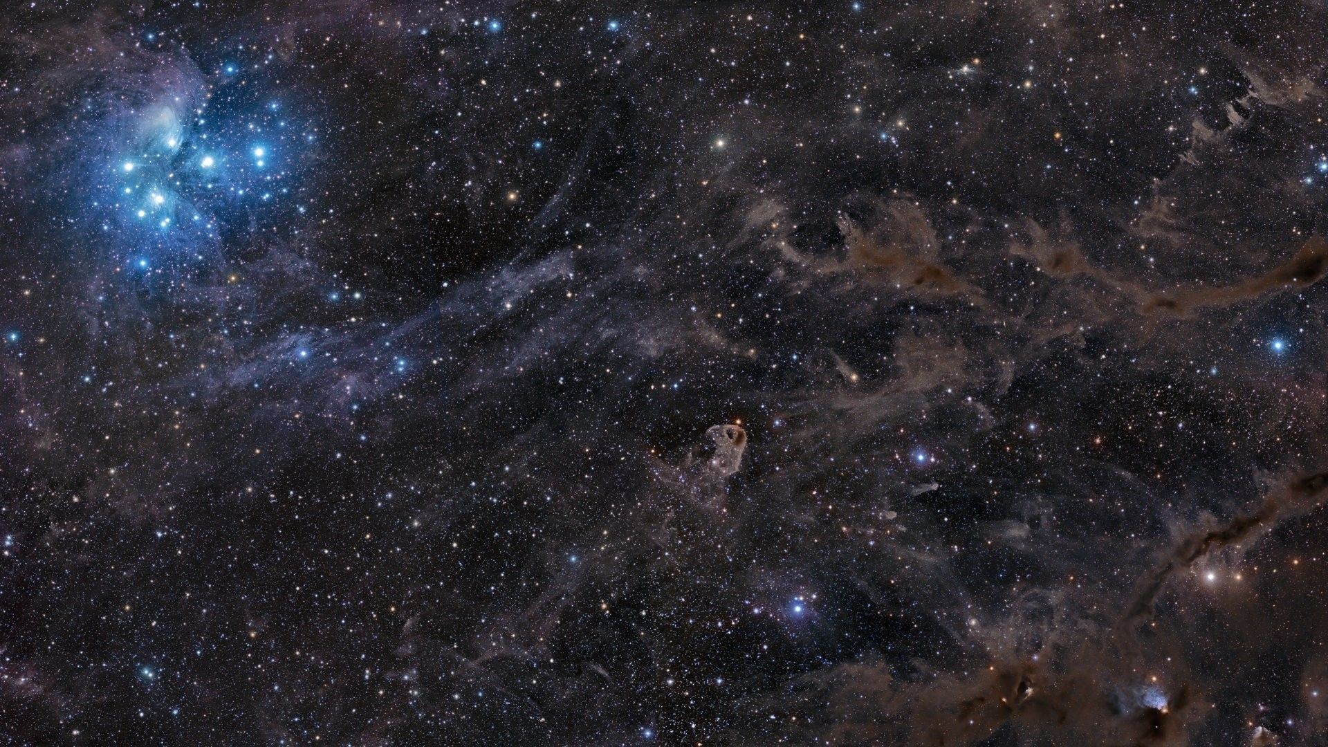 Pleiadi, Nebulosa oscura, Polvere cosmica, Stelle, Full HD 1080p, sfondo desktop