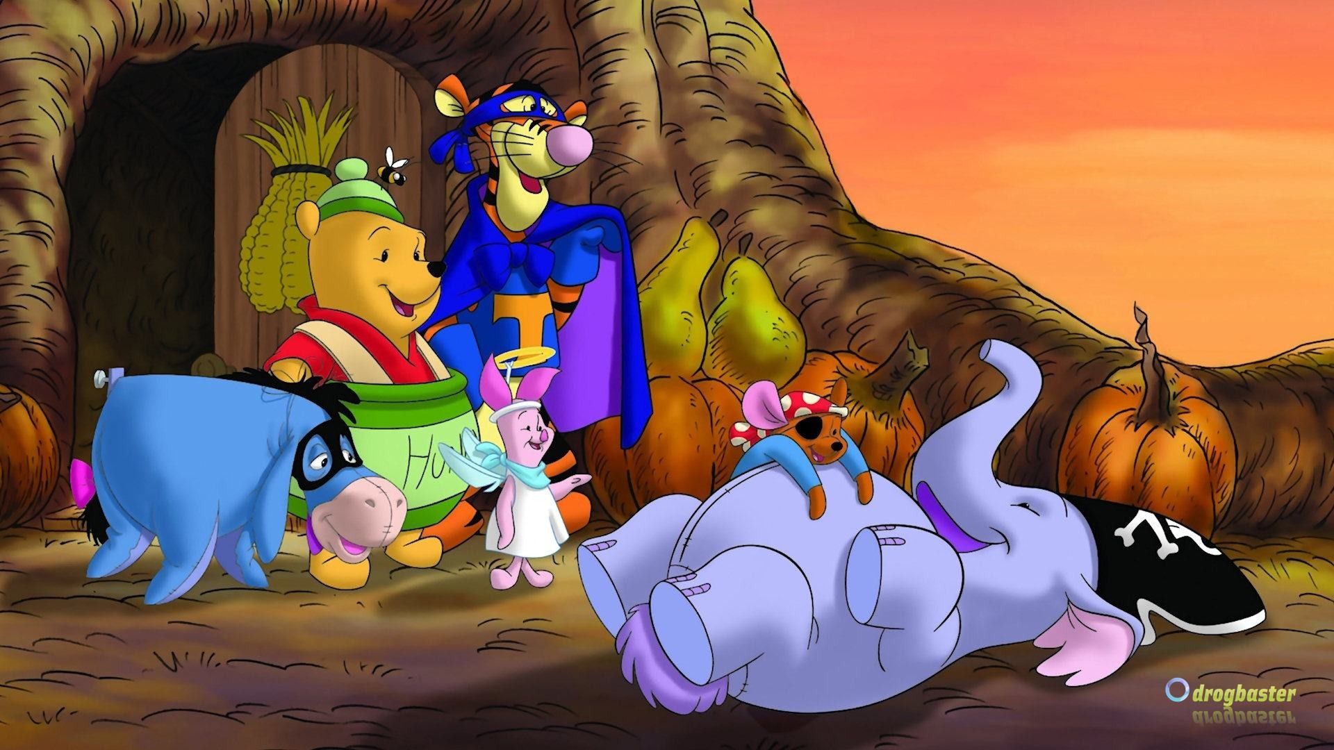 Winnie the Pooh, Tigro, Ih-Oh, Pimpi, Halloween, Full HD, sfondo Windows 11