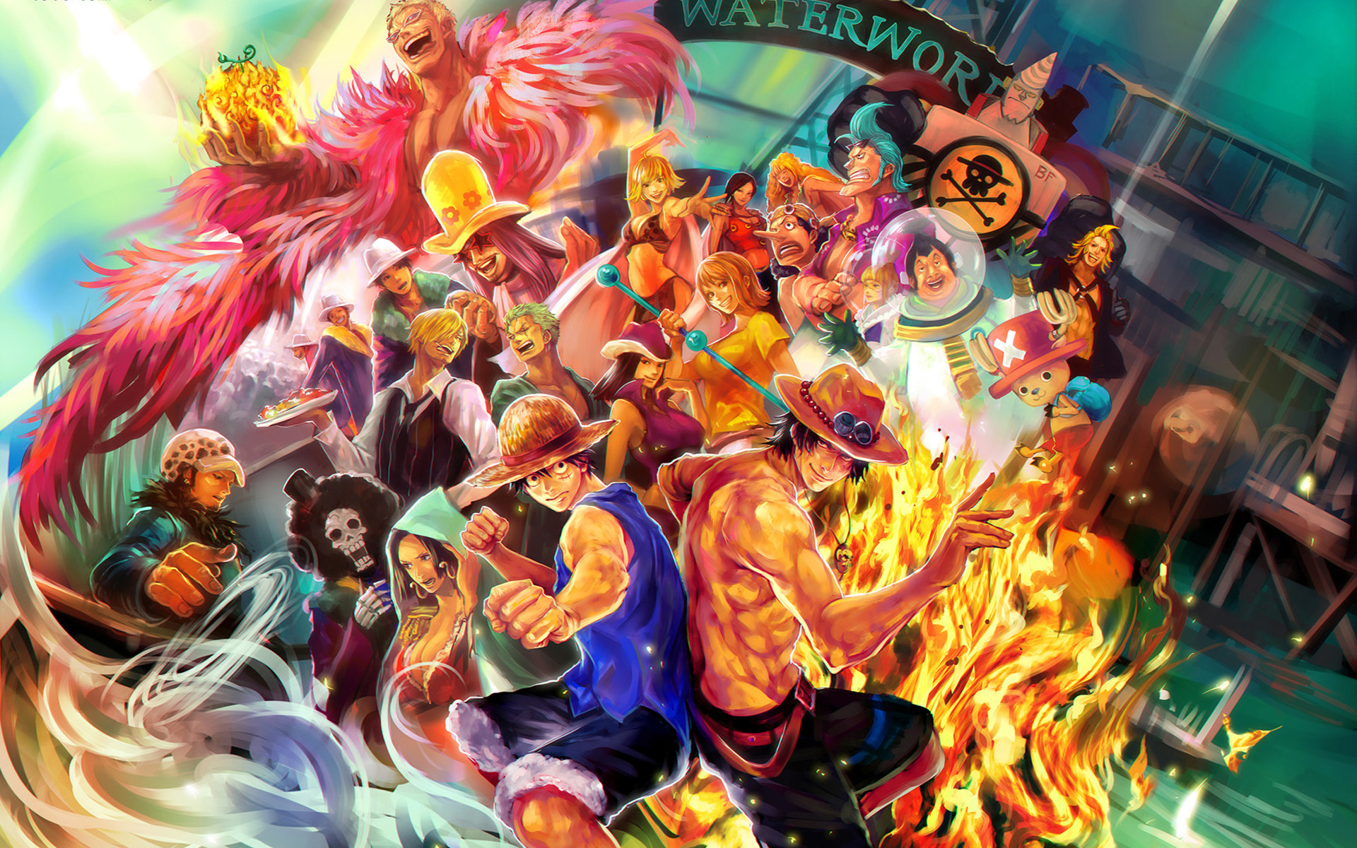 One Piece, Monkey D. Luffy, Pirati di Cappello di Paglia, Water 7, Fuoco, Anime, sfondo desktop