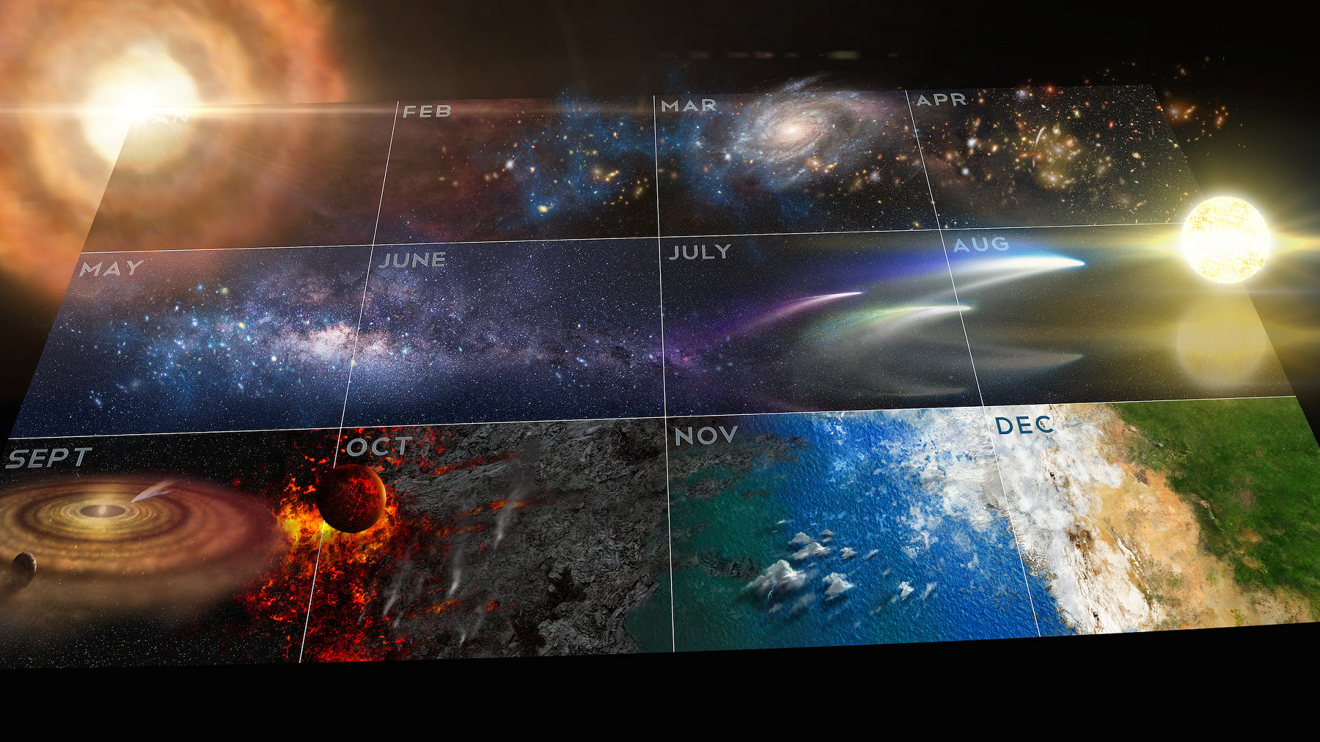 Calendario cosmico, Universo, Big Bang, Galassie, Full HD, sfondo per PC