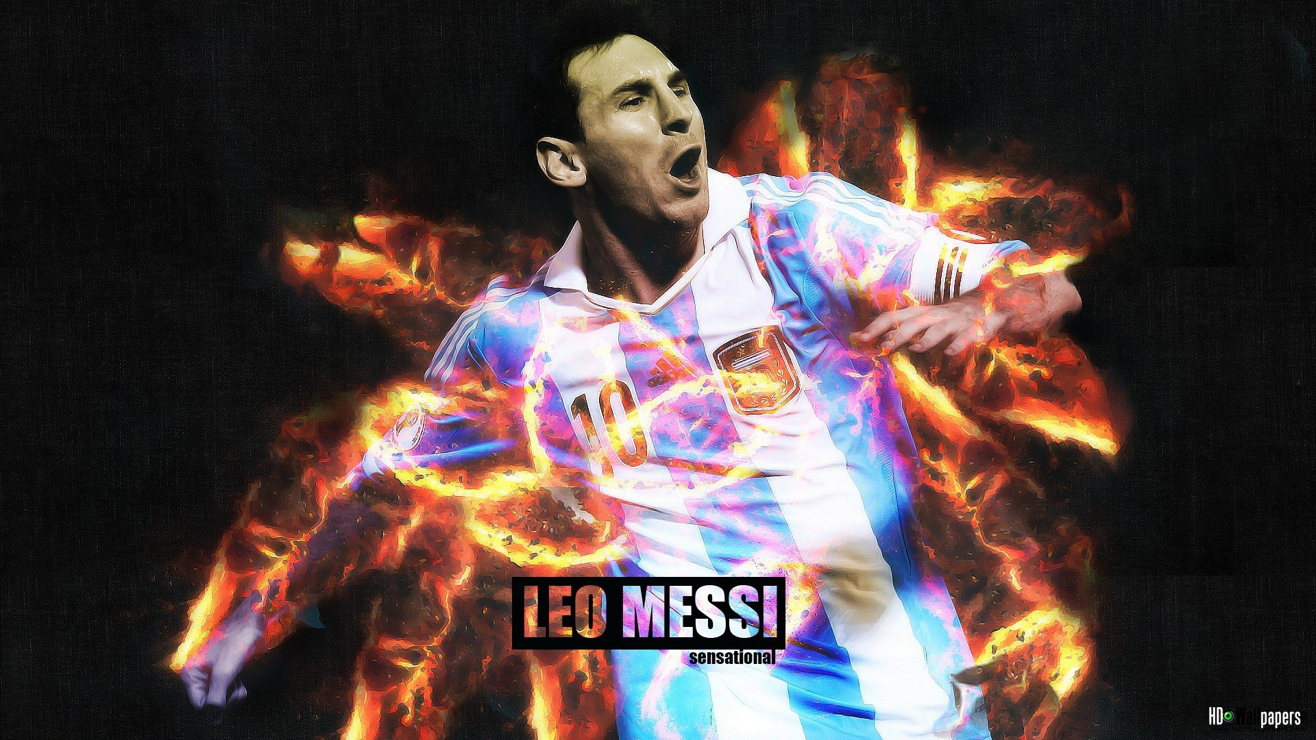 Lionel Messi, Nazionale argentina, Fuoco, Arte digitale, Full HD, sfondo desktop