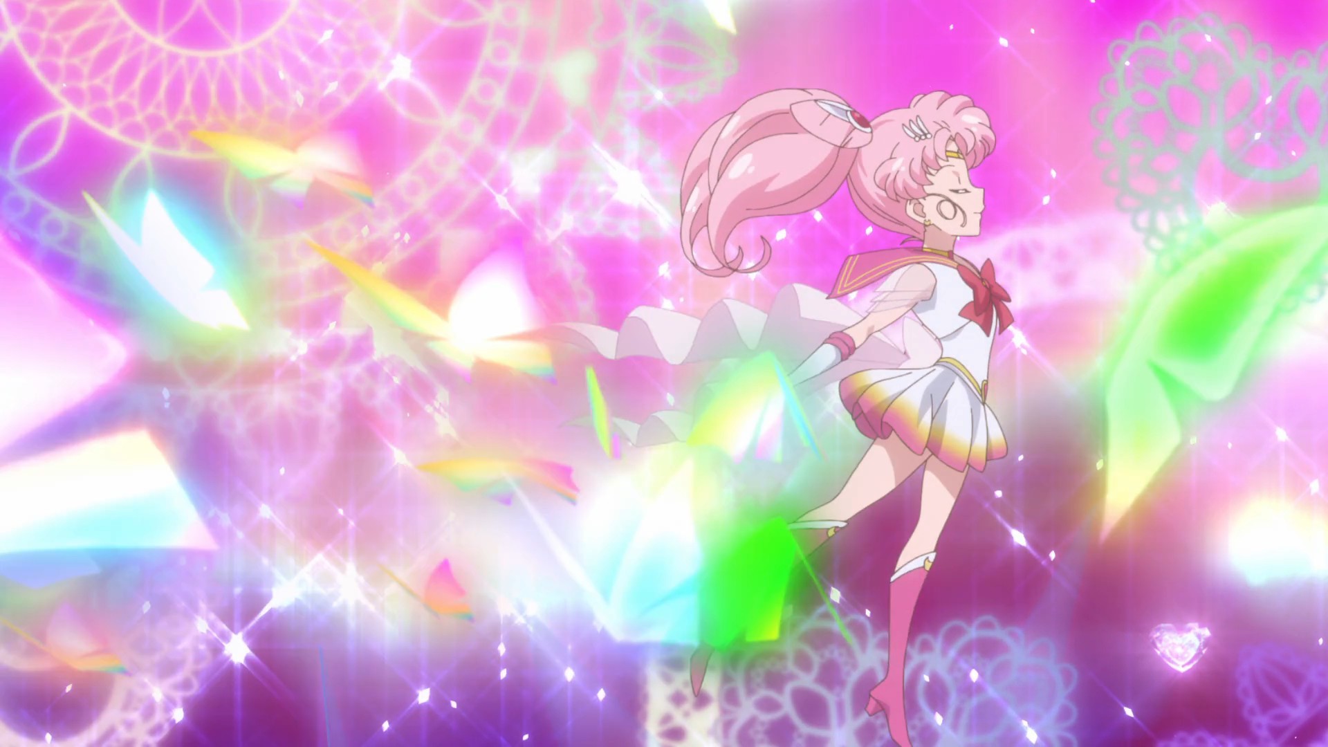 Sailor Chibi Moon, Sailor Moon Crystal, Cristalli, Sfondo rosa, Full HD, wallpaper per computer