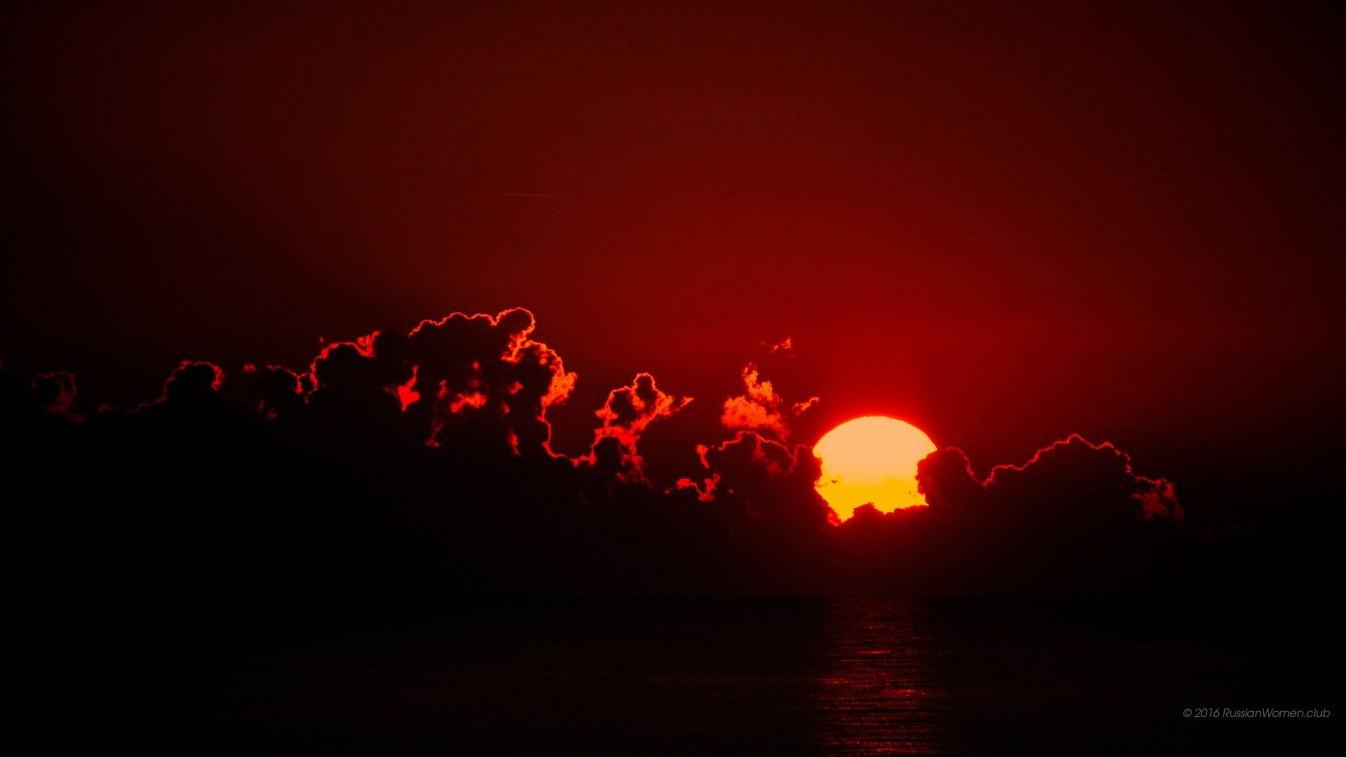 Tramonto, Sole, Cielo rosso, Nuvole, sfondo Full HD per desktop