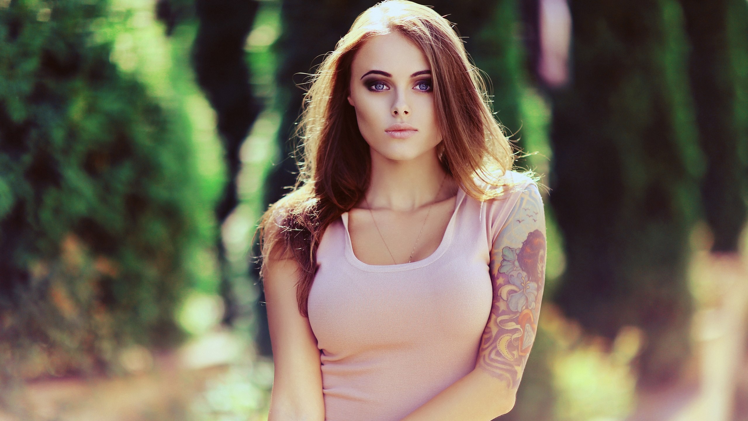 Ragazza, Tatuaggi, Ritratto, Bokeh, 2K, sfondo per portatile