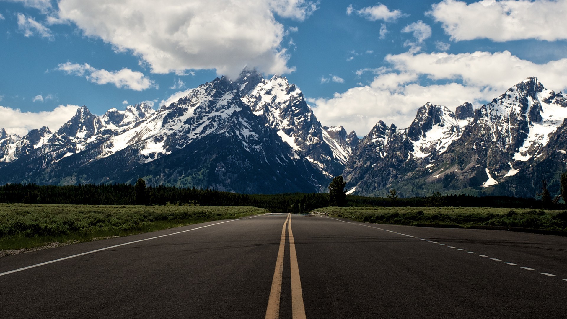 Grand Teton, Parco nazionale del Grand Teton, Wyoming, Strada, Montagne innevate, immagine di sfondo