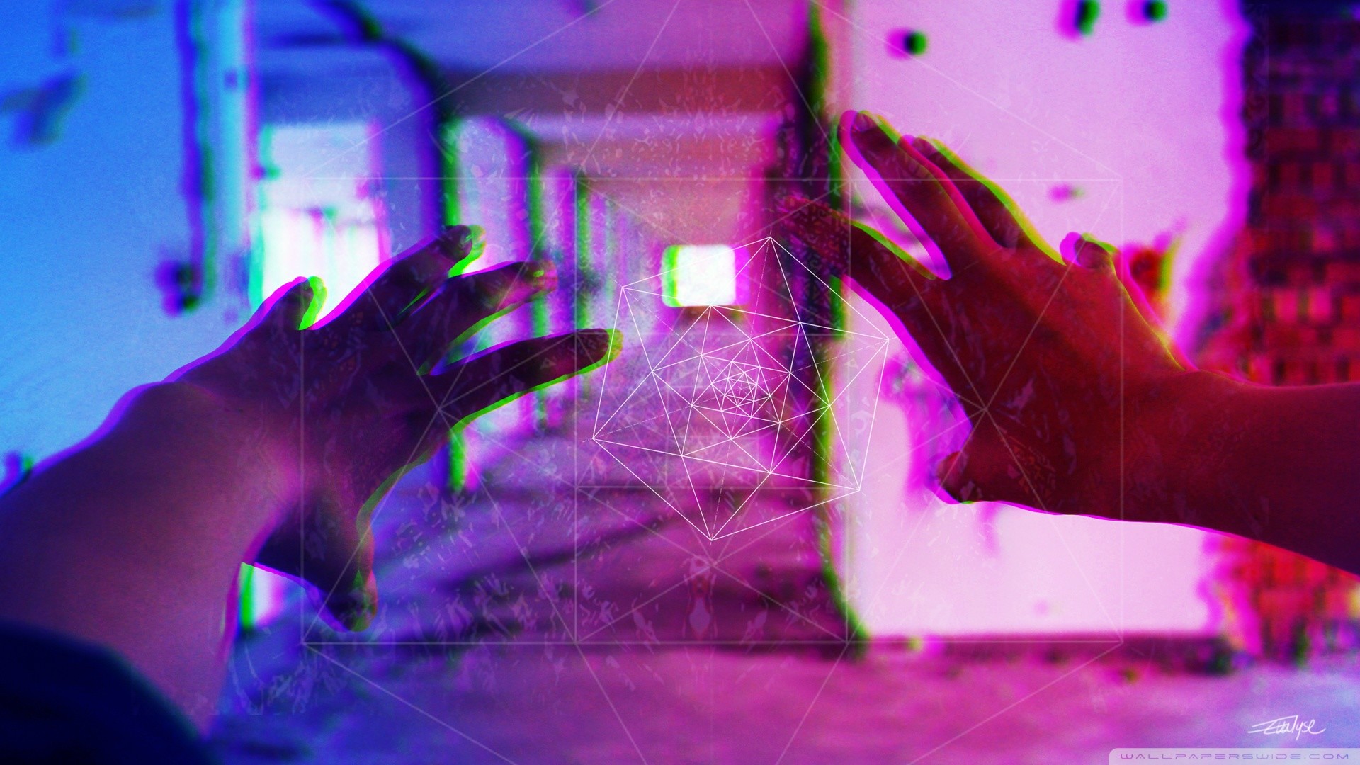 Mani, Glitch art, Vaporwave, Viola, Full HD, sfondo per portatile