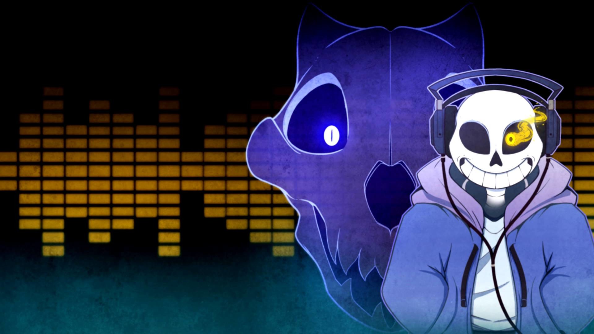Sans, Undertale, Gaster Blaster, Cuffie, Musica, Full HD, sfondo Windows 11