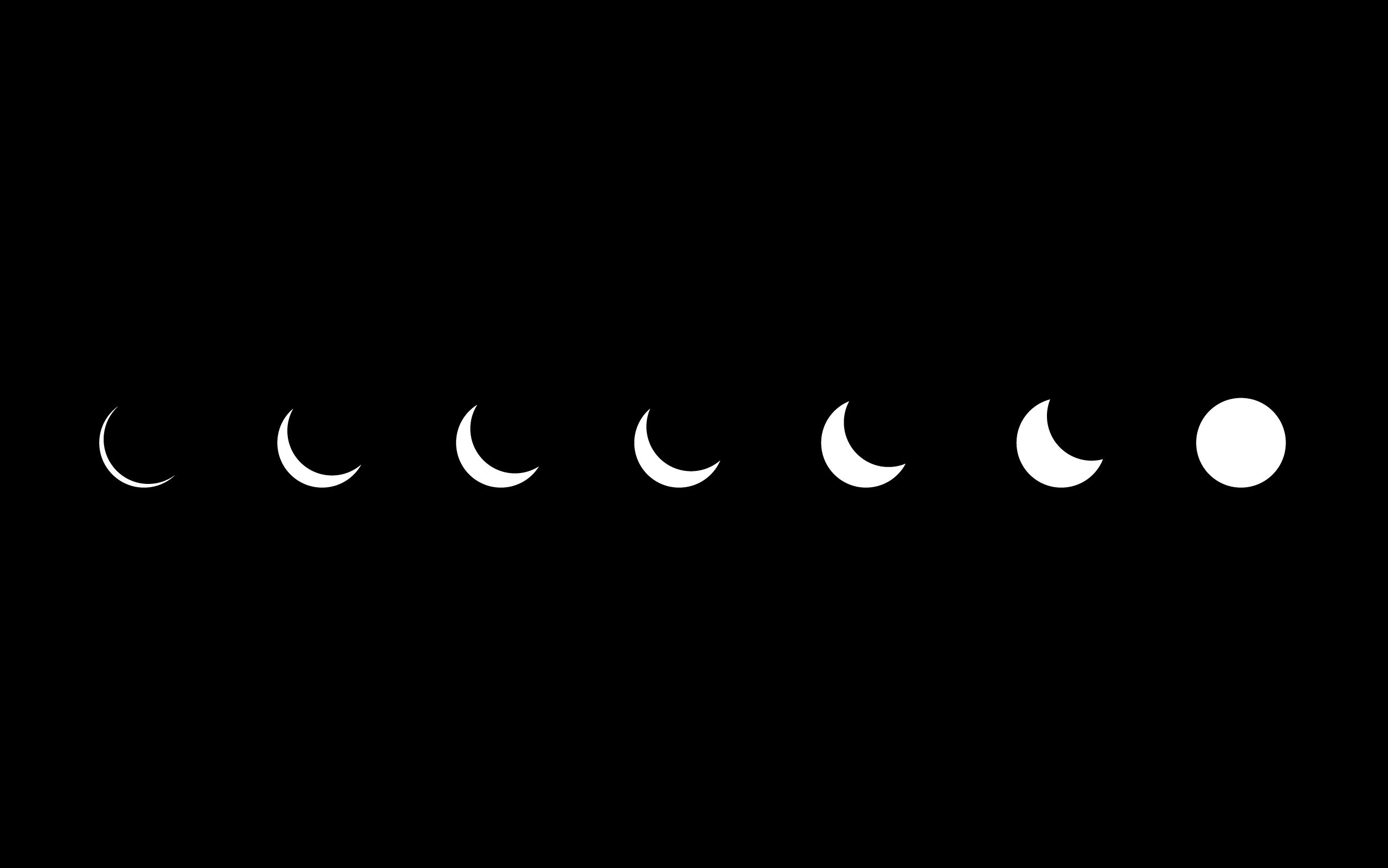 Fasi lunari, Minimalista, Sfondo nero, 2K, wallpaper per desktop