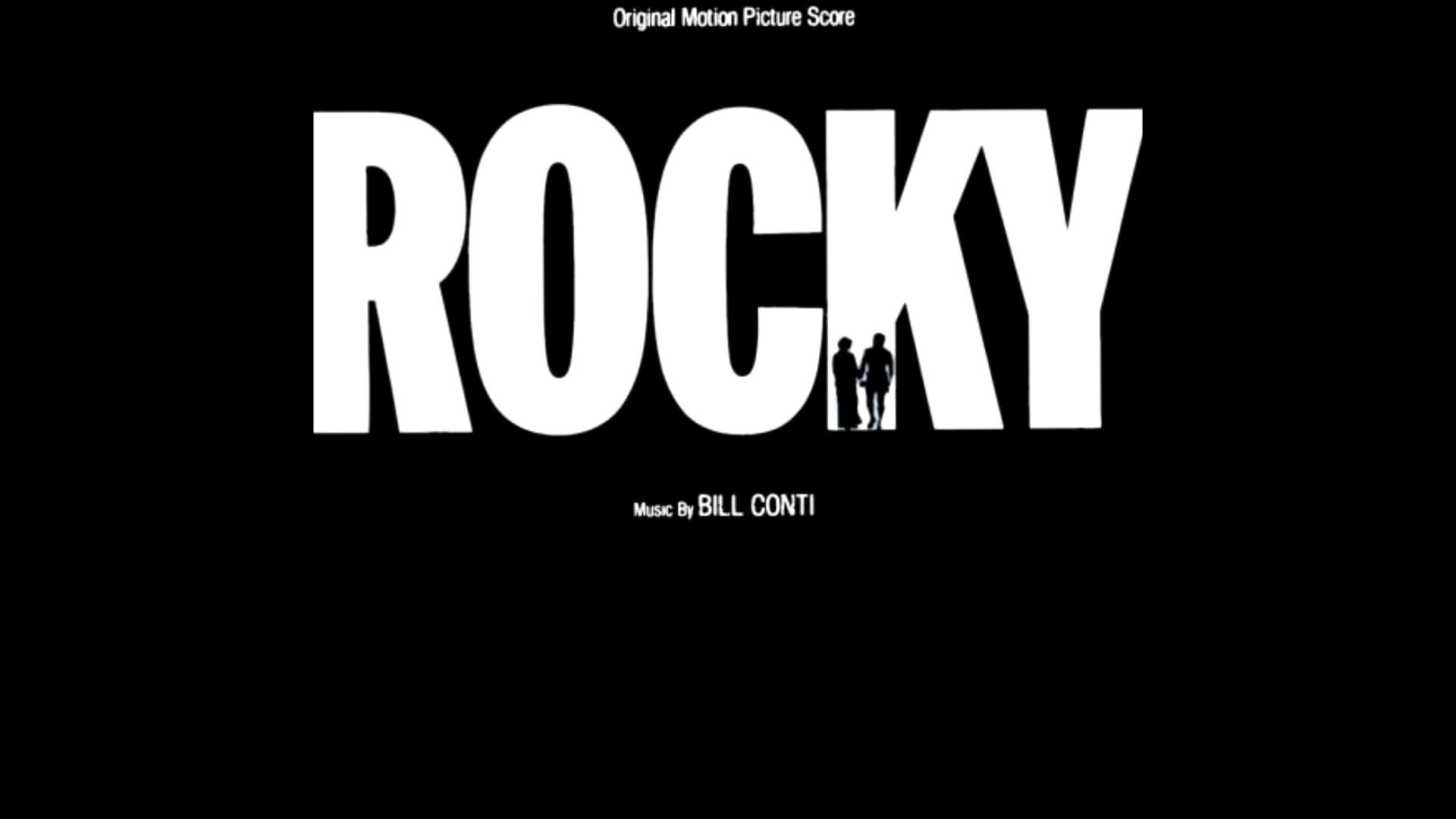Rocky, Colonna sonora, Bill Conti, Sfondo nero, Tipografia, Full HD, wallpaper per PC