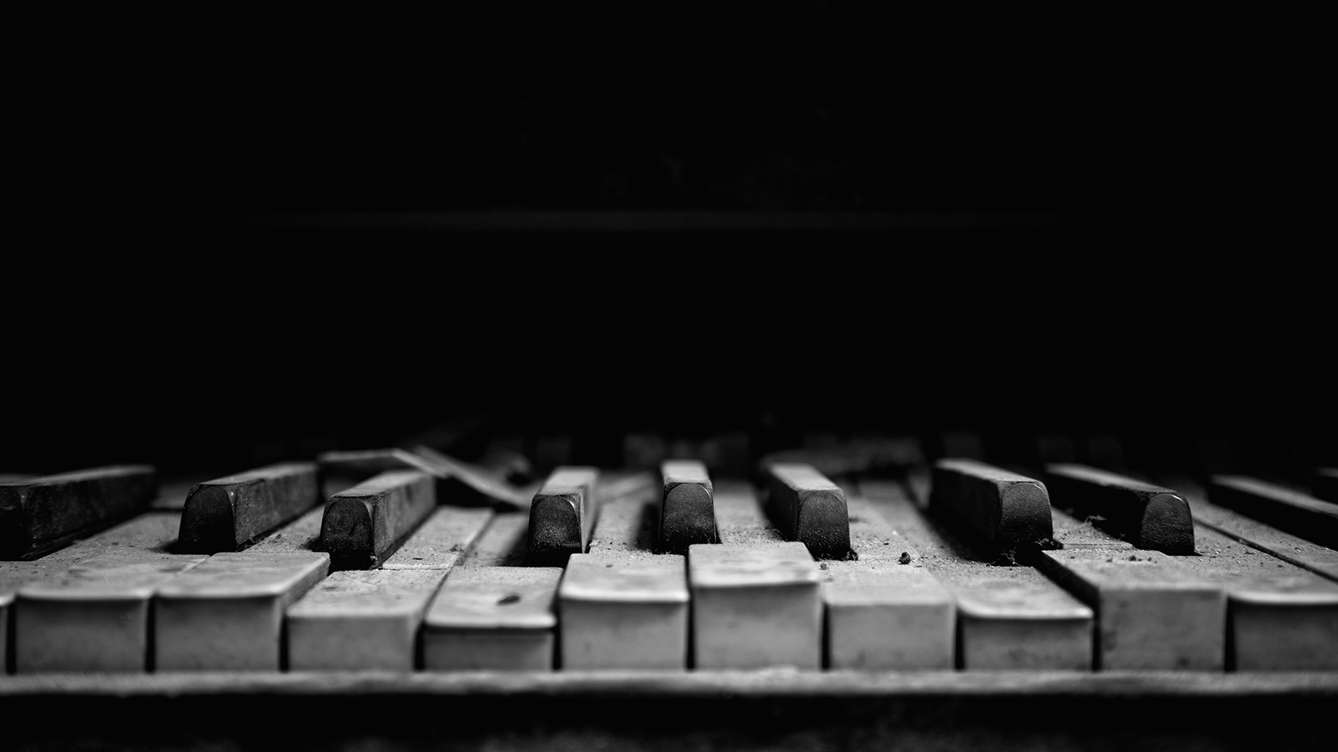 Tasti rovinati, Pianoforte vecchio, Bianco e nero, Full HD, sfondo per PC e portatile