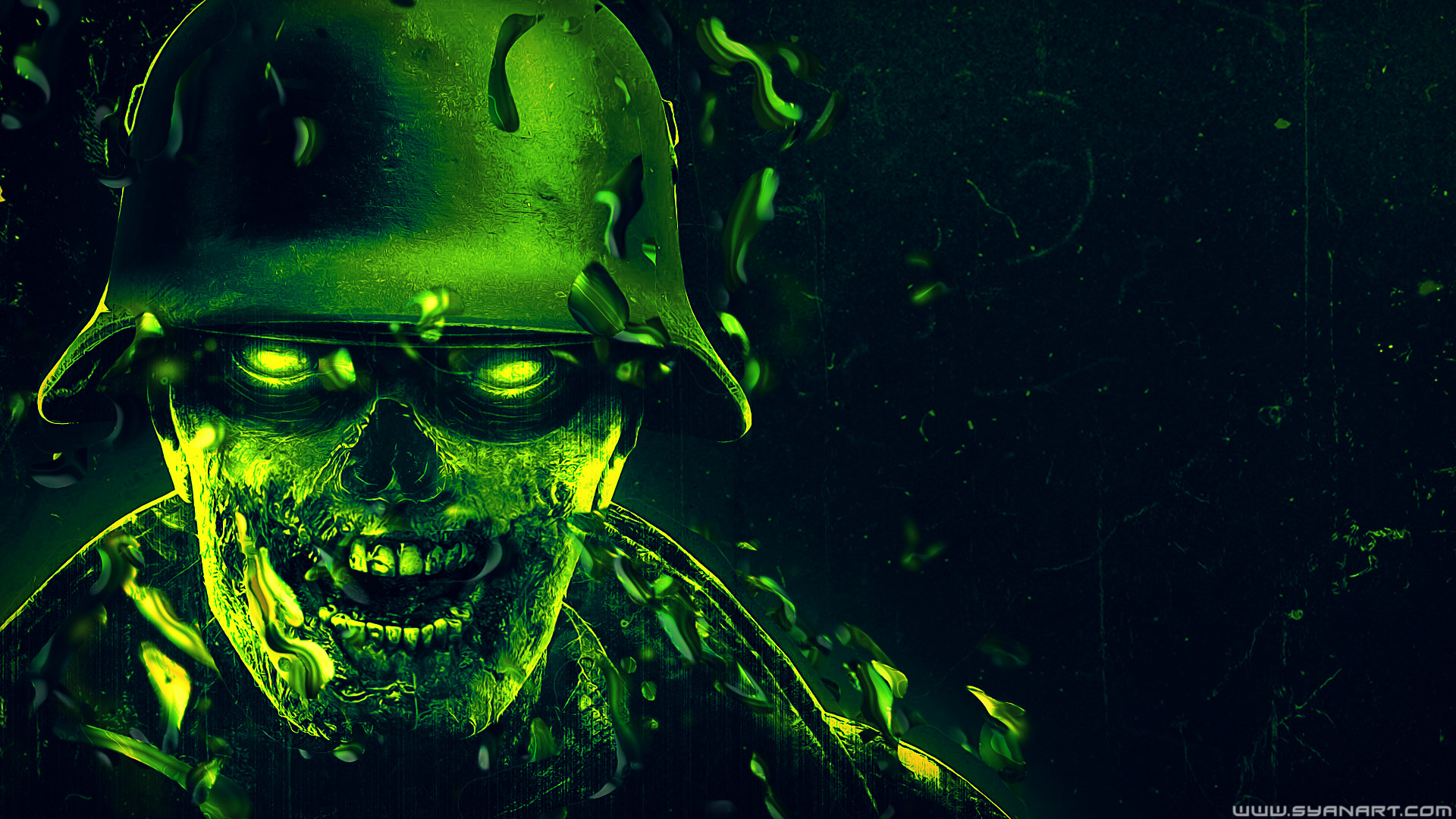 Zombi nazista, Elmetto, Verde, Occhi luminosi, 1920x1080, sfondo per PC