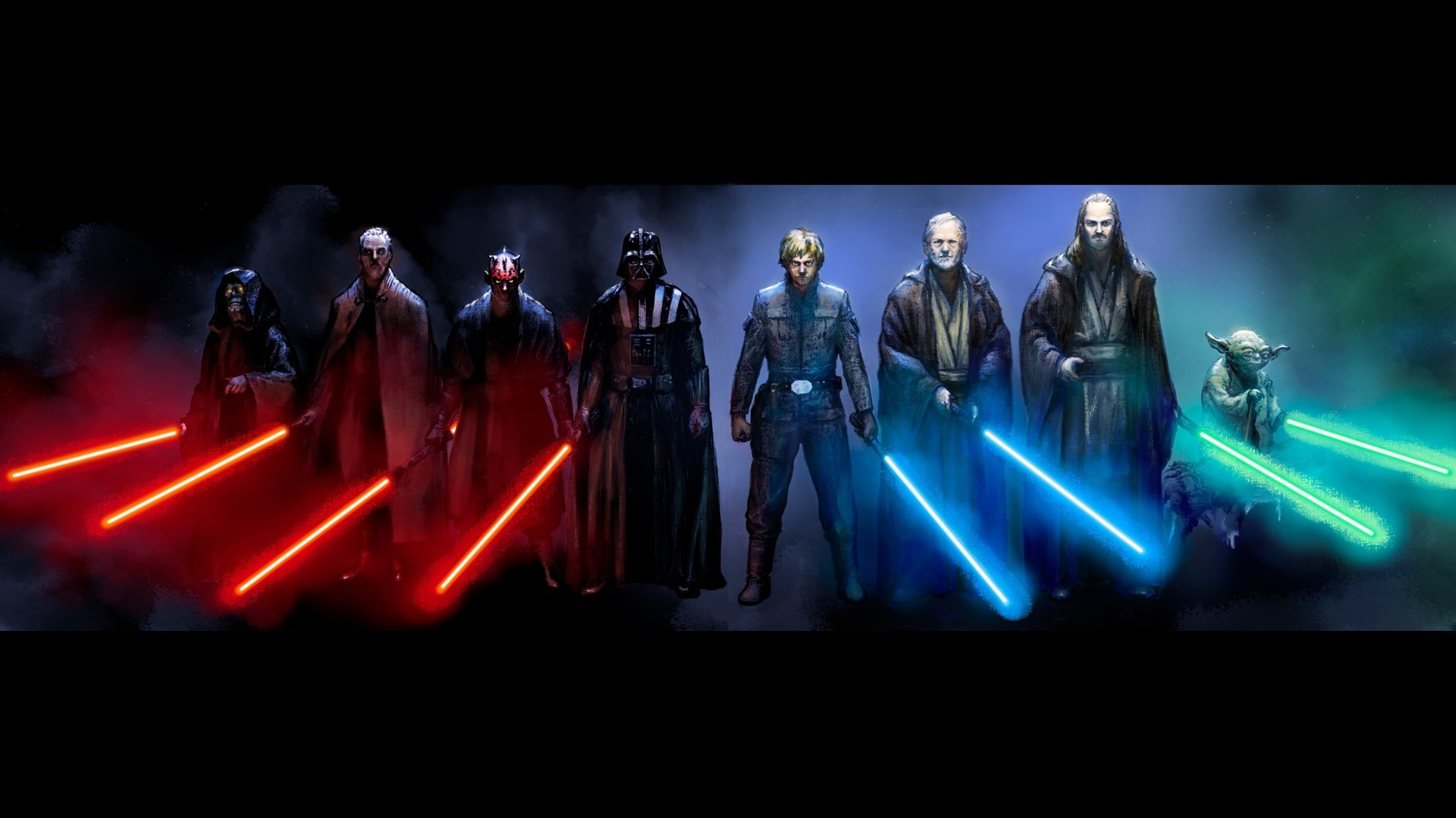 Darth Vader, Luke Skywalker, Yoda, Darth Maul, Spade laser, Jedi e Sith, sfondo per portatile