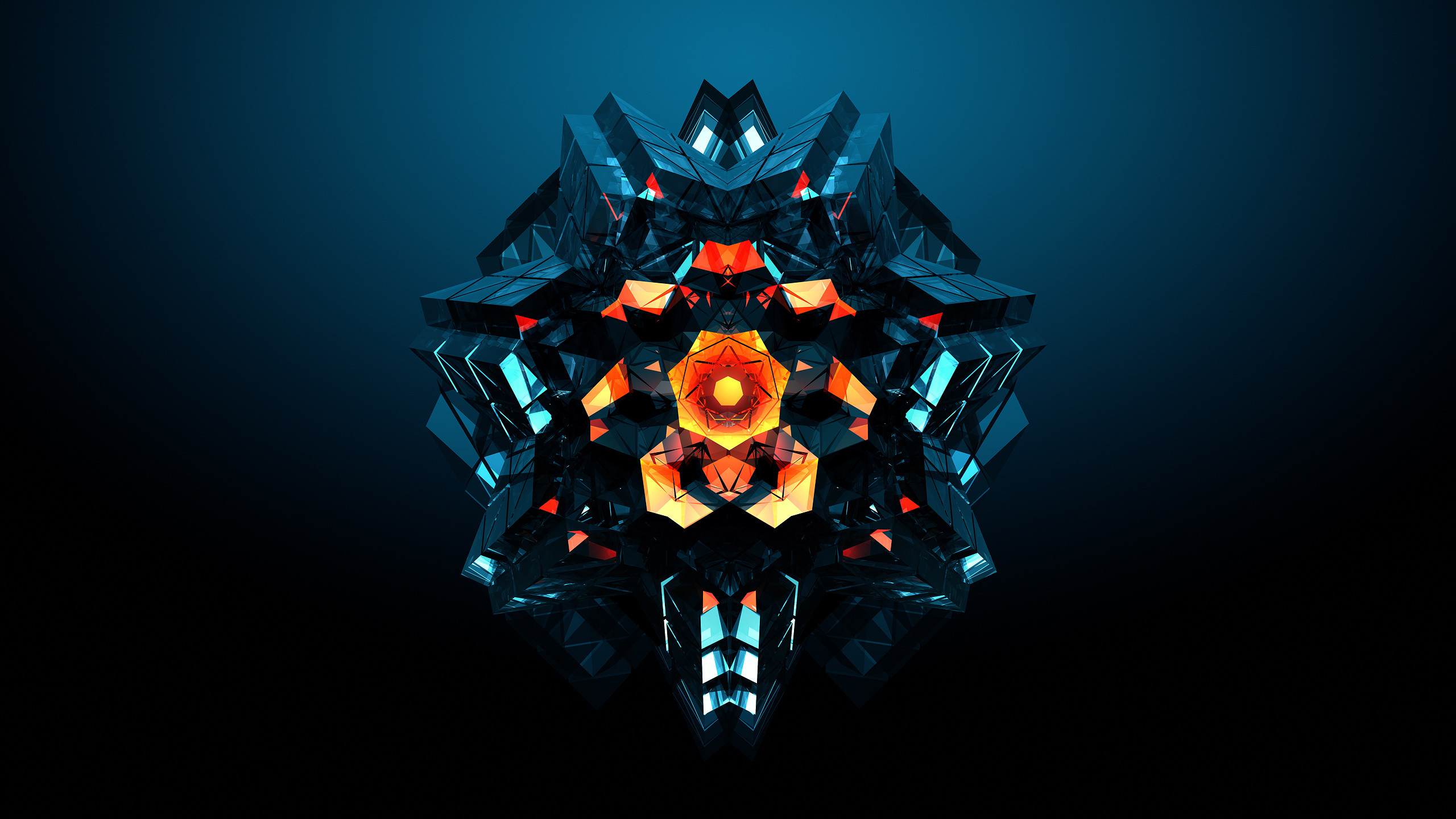 Astratto, Simmetria, Mandala, Blu e arancione, 2K, sfondo per PC
