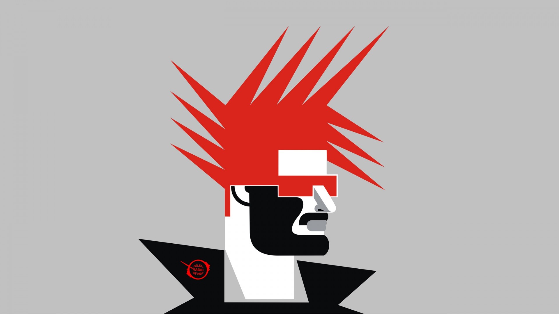 Punk, Cresta rossa, Occhiali, Illustrazione, Grigio, Full HD, sfondo Windows 11