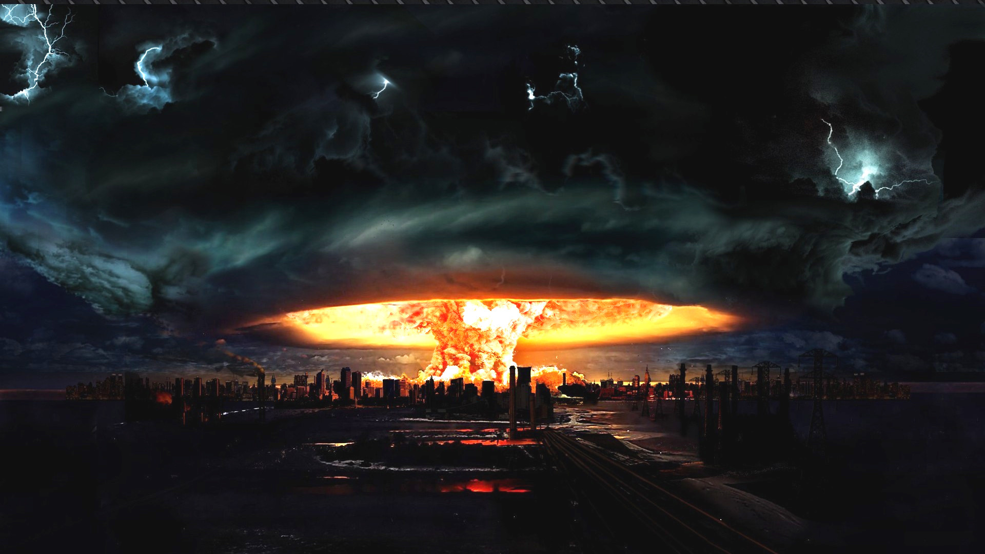 Esplosione nucleare, Fungo atomico, Città, Apocalisse, Full HD, wallpaper per portatile