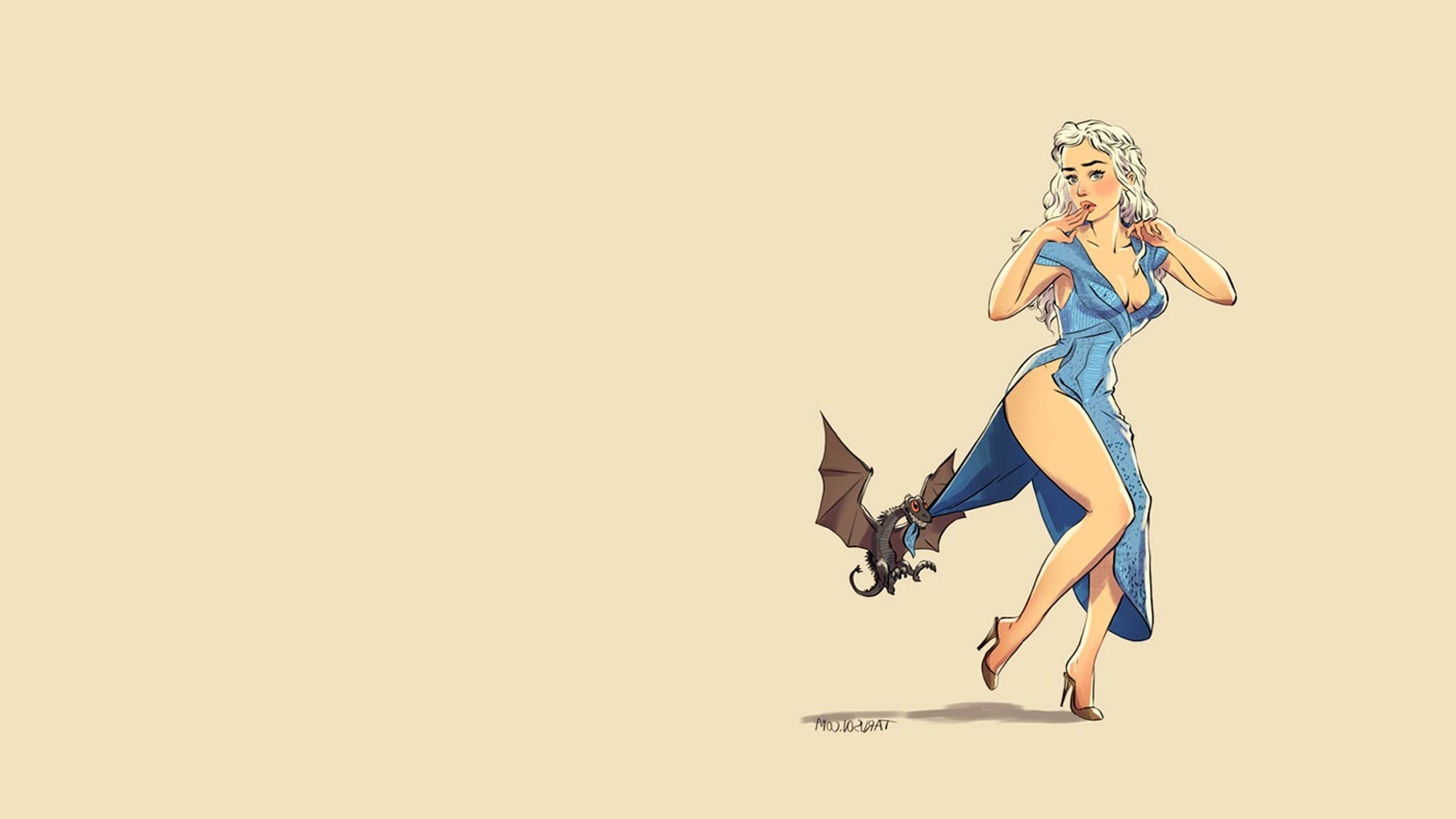 Daenerys Targaryen, Drago, Il Trono di Spade, Pin-up, Illustrazione, sfondo Full HD per computer