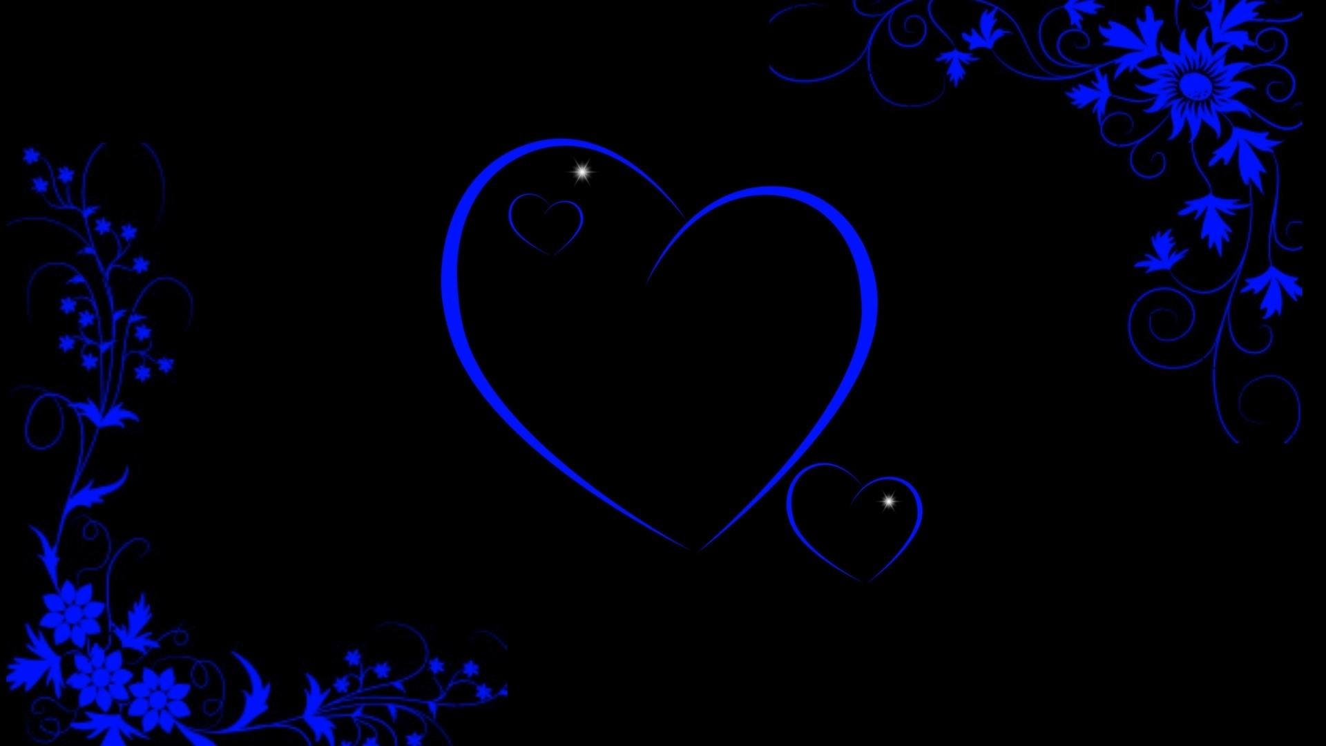 Cuore, Ornamenti floreali, Blu, Sfondo nero, 1920x1080, wallpaper desktop