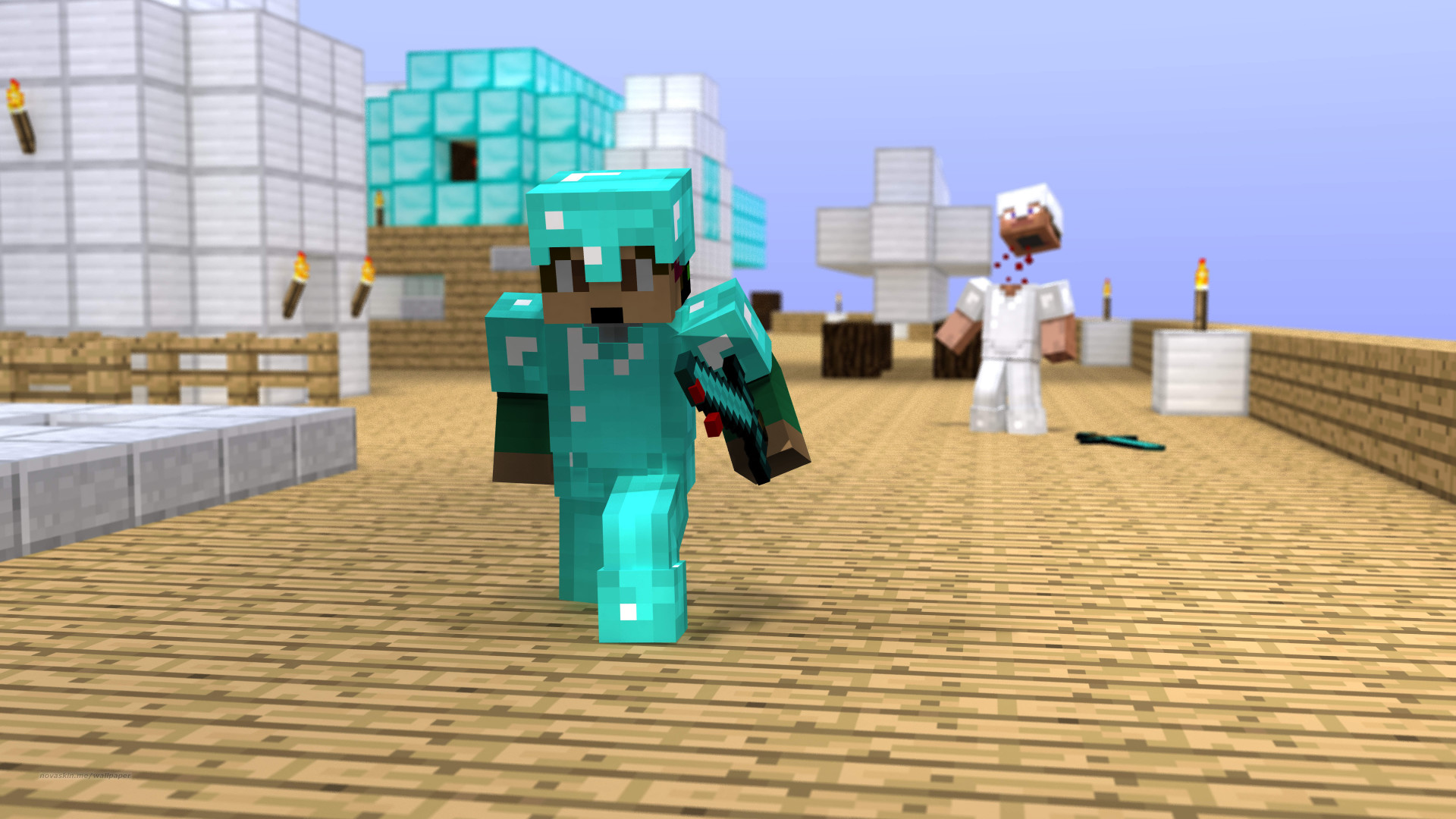 Minecraft, Armatura di diamante, Skin, Pavimento in legno, Full HD, sfondo per PC e portatile