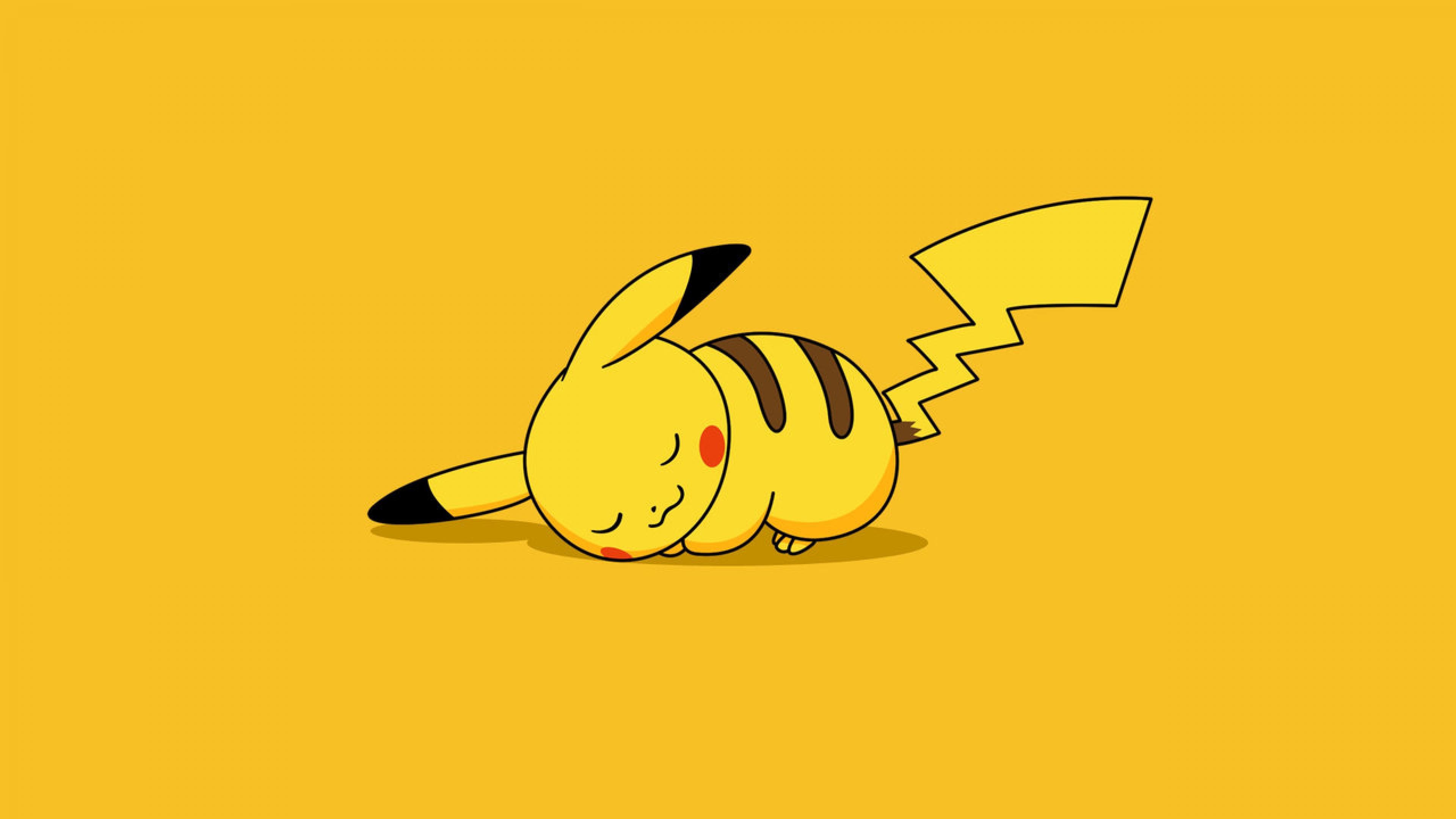 Pikachu, Pokémon, Sonno, Sfondo giallo, 4K, wallpaper per PC