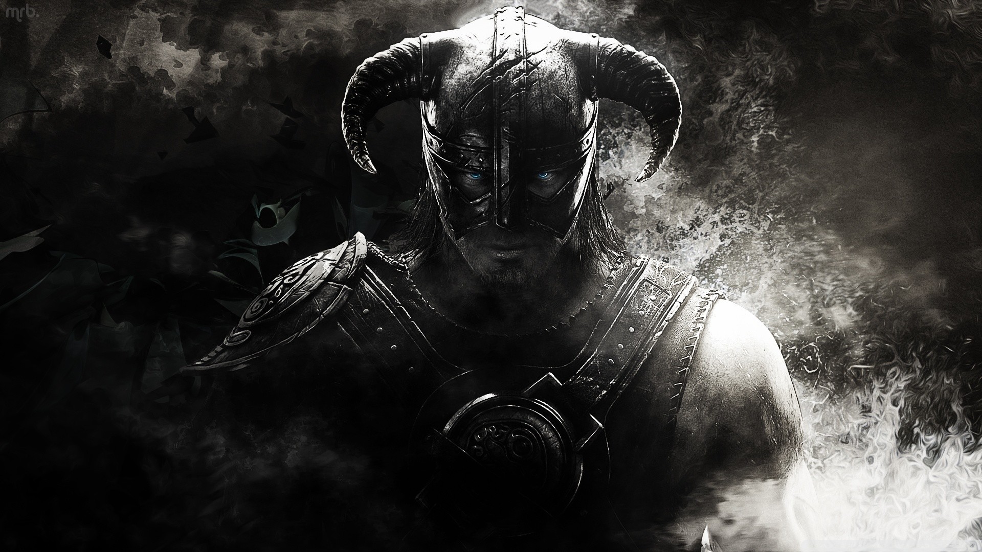 Dovahkiin, The Elder Scrolls V: Skyrim, Elmo di ferro, Bianco e nero, sfondo Windows 11