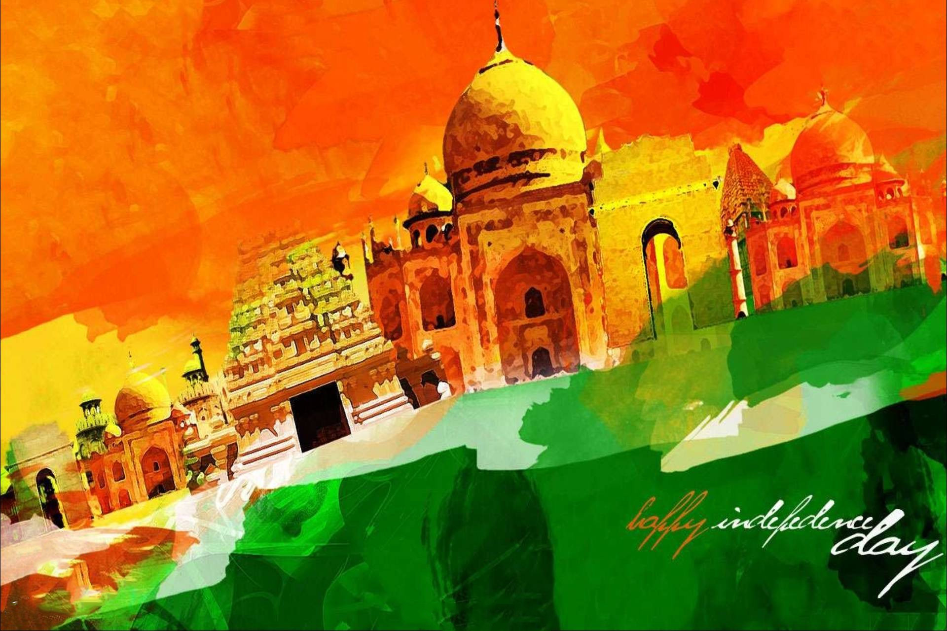 Festa dell'Indipendenza, Taj Mahal, India, Tricolore, Acquerello, sfondo per portatile