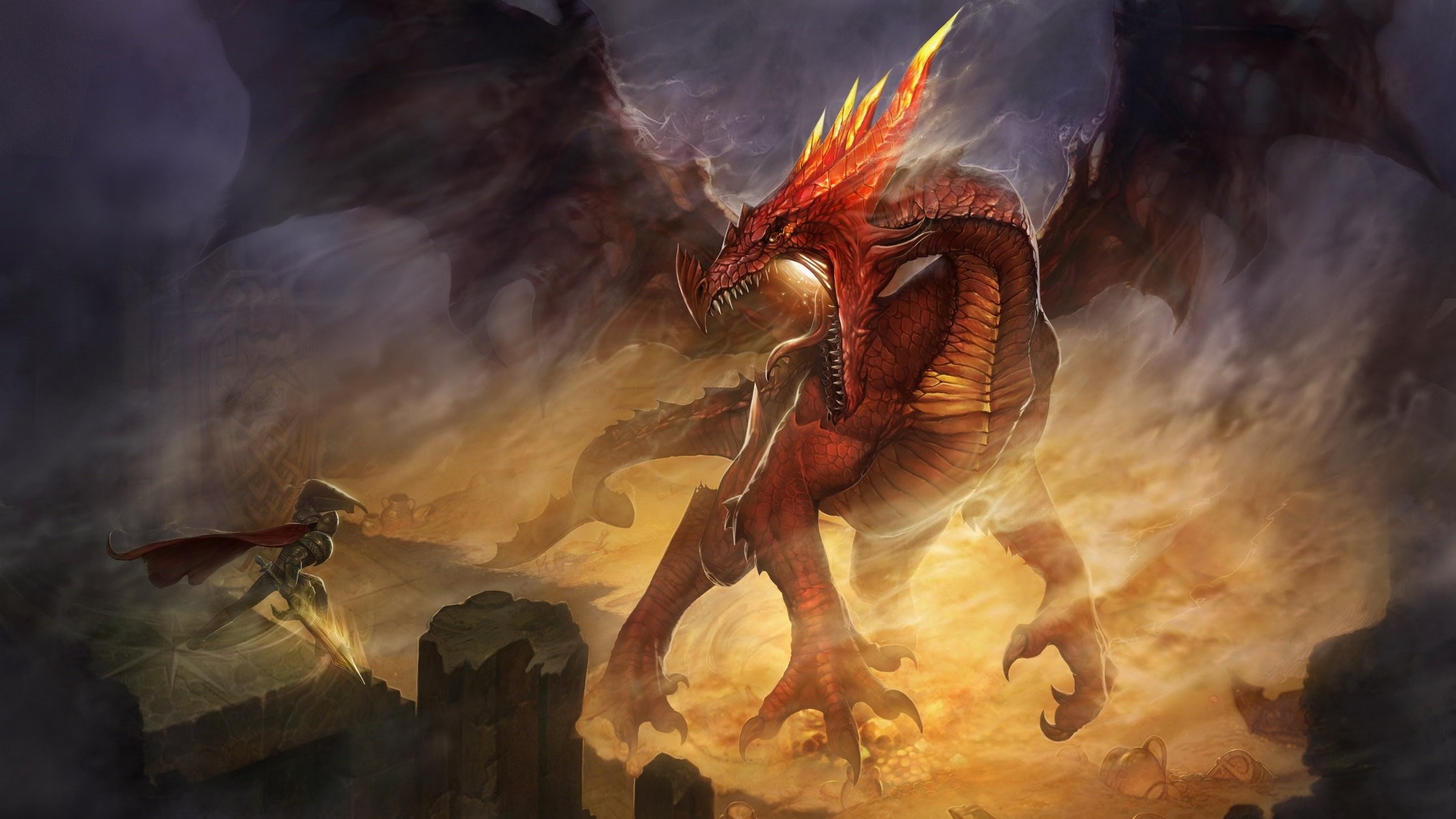 Drago, Fuoco, Fantasy, Battaglia, Full HD, sfondo Windows 11
