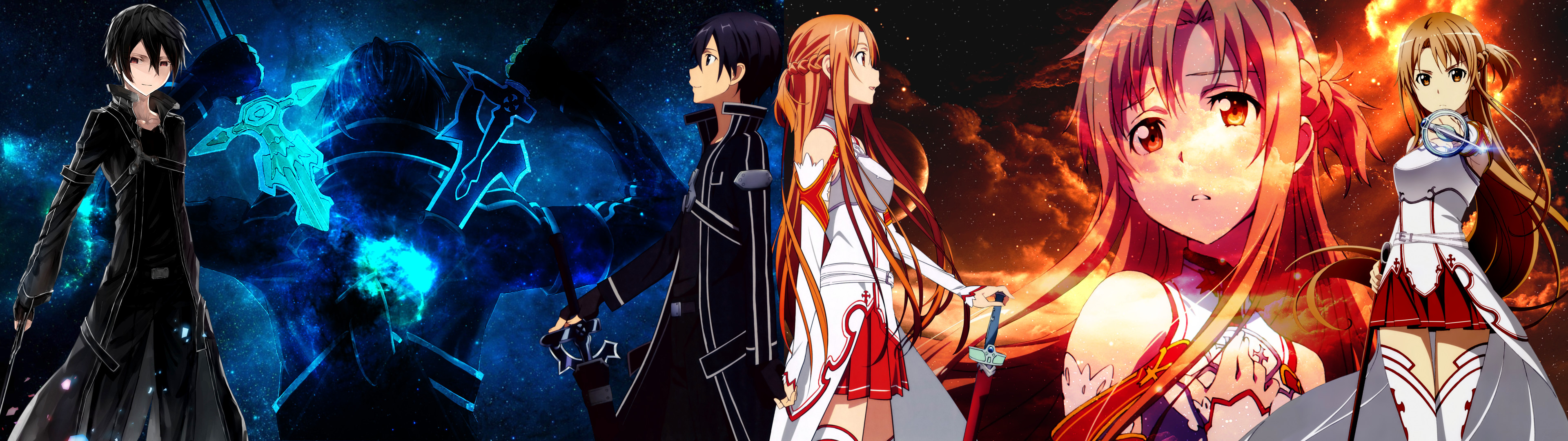 Kirito, Asuna, Sword Art Online, Panoramica, 3840x1080, sfondo per PC