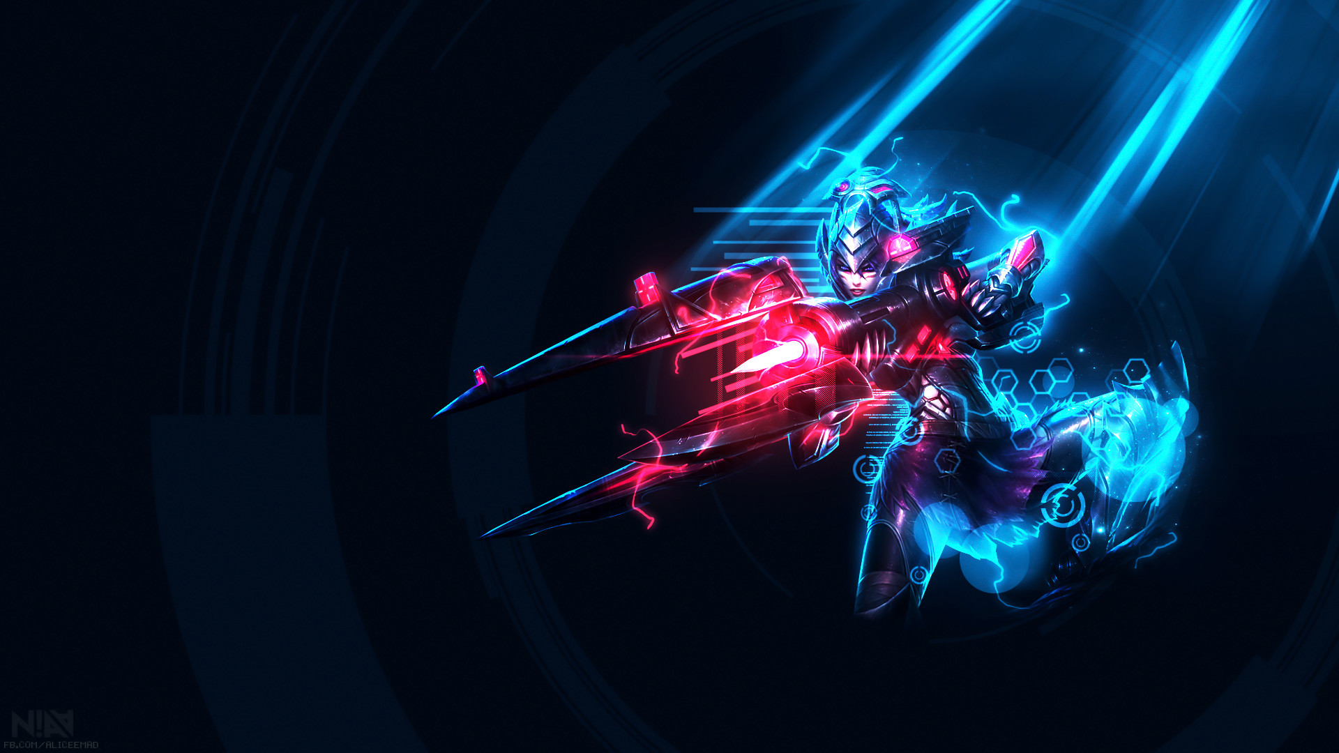 League of Legends, PROJECT, Neon, Blu e rosso, Full HD, sfondo per PC e portatile