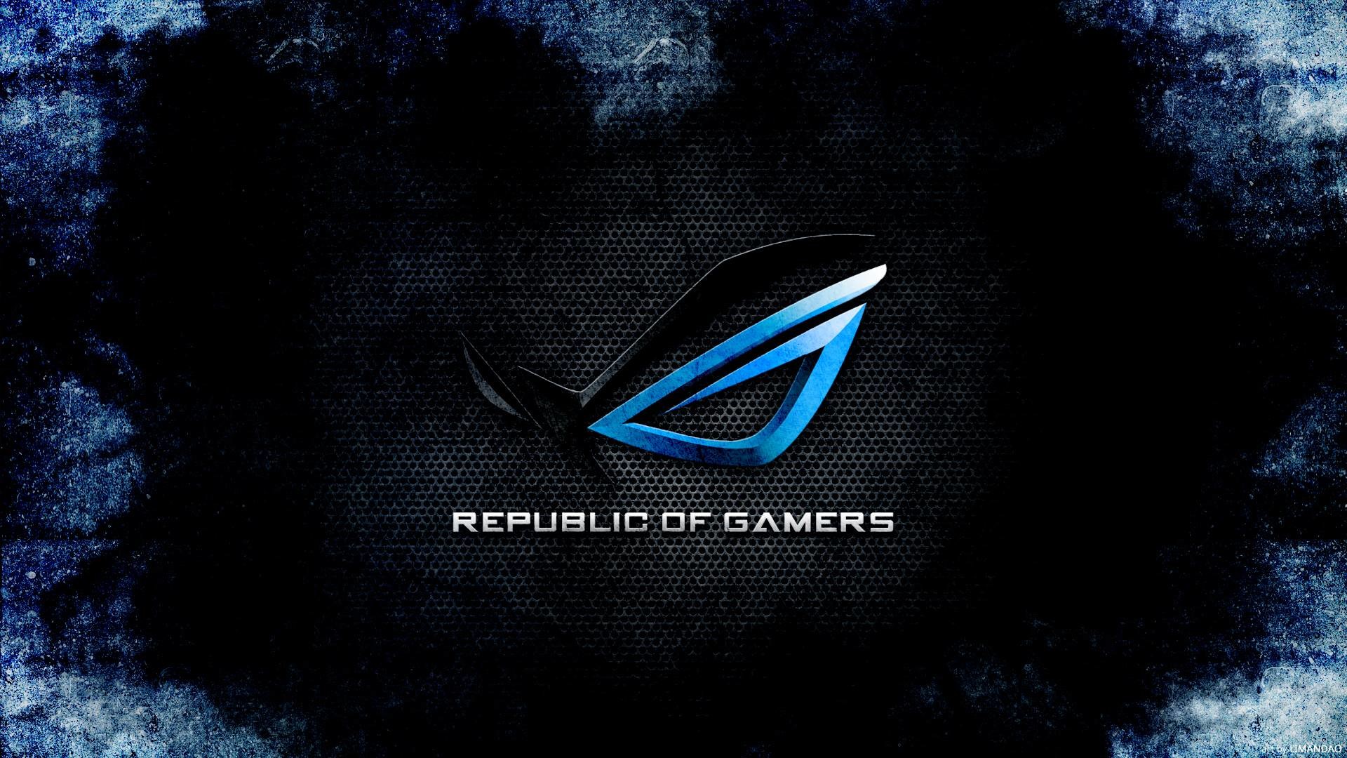 ASUS ROG, Republic of Gamers, Logo blu, Grunge, Full HD, wallpaper desktop
