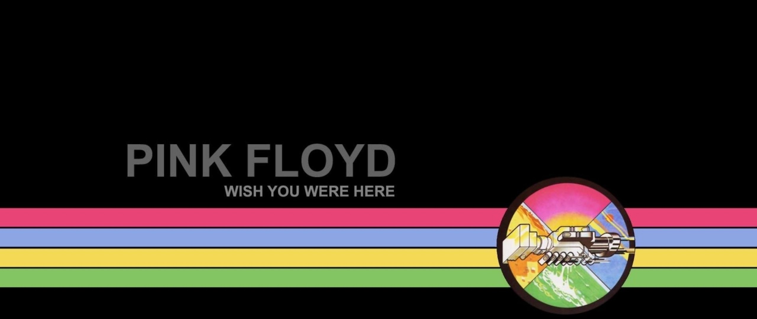 Wish You Were Here, Pink Floyd, Strisce colorate, Logo, Sfondo nero, wallpaper 2560x1080
