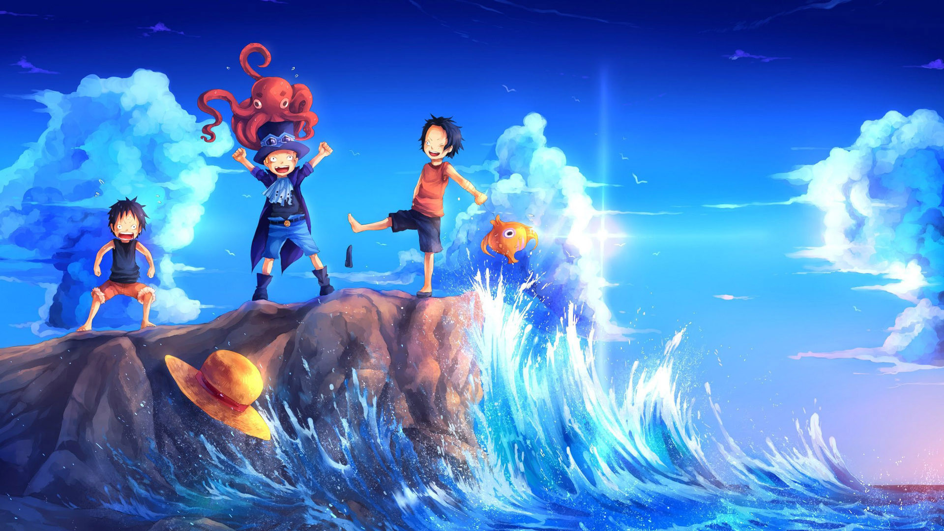 Monkey D. Rufy, Portgas D. Ace, Sabo, Infanzia, One Piece, Full HD 1080p, sfondo desktop