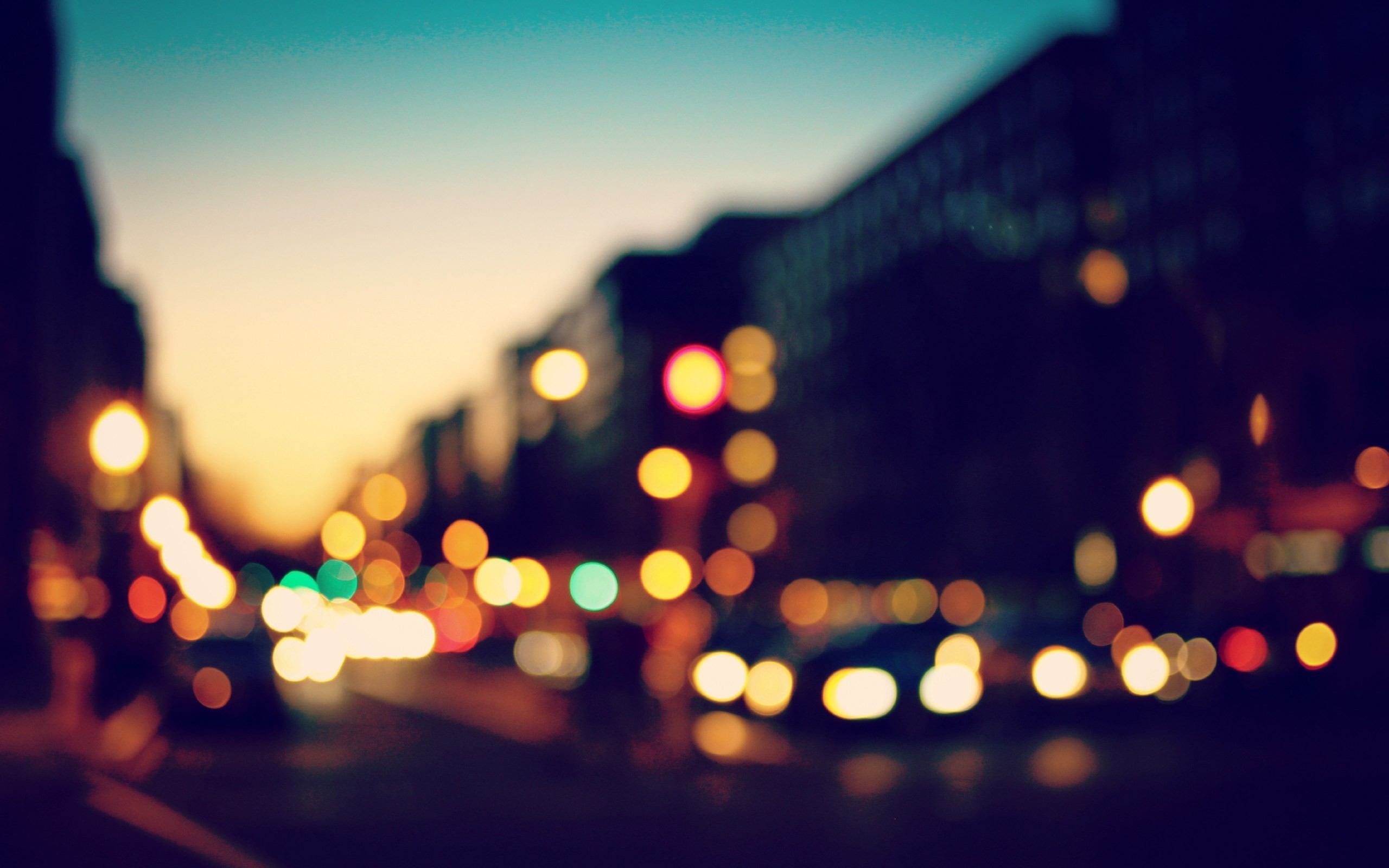 Luci della città, Bokeh, Strada, Tramonto, 16:10 2K, sfondo widescreen