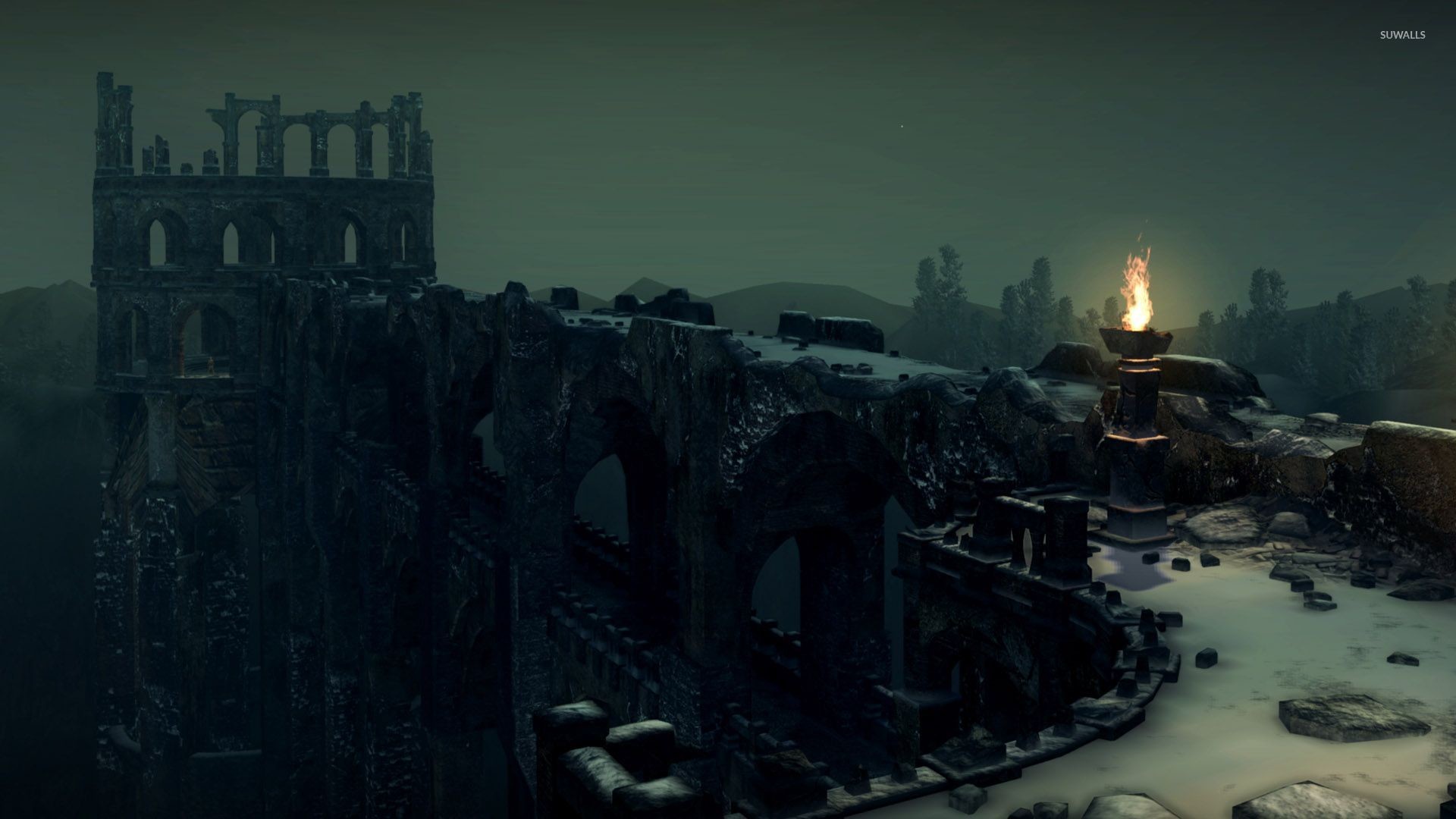 Dark Souls, Rovine, Ponte, Falò, 1920x1080, sfondo per PC
