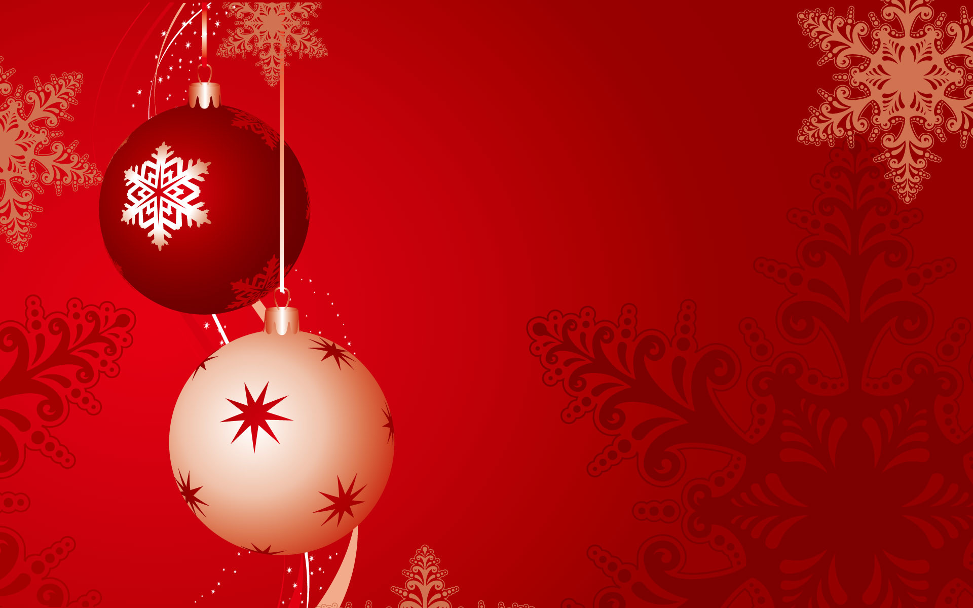 Palline di Natale, Fiocchi di neve, Sfondo rosso, Decorazioni, Full HD, wallpaper per PC