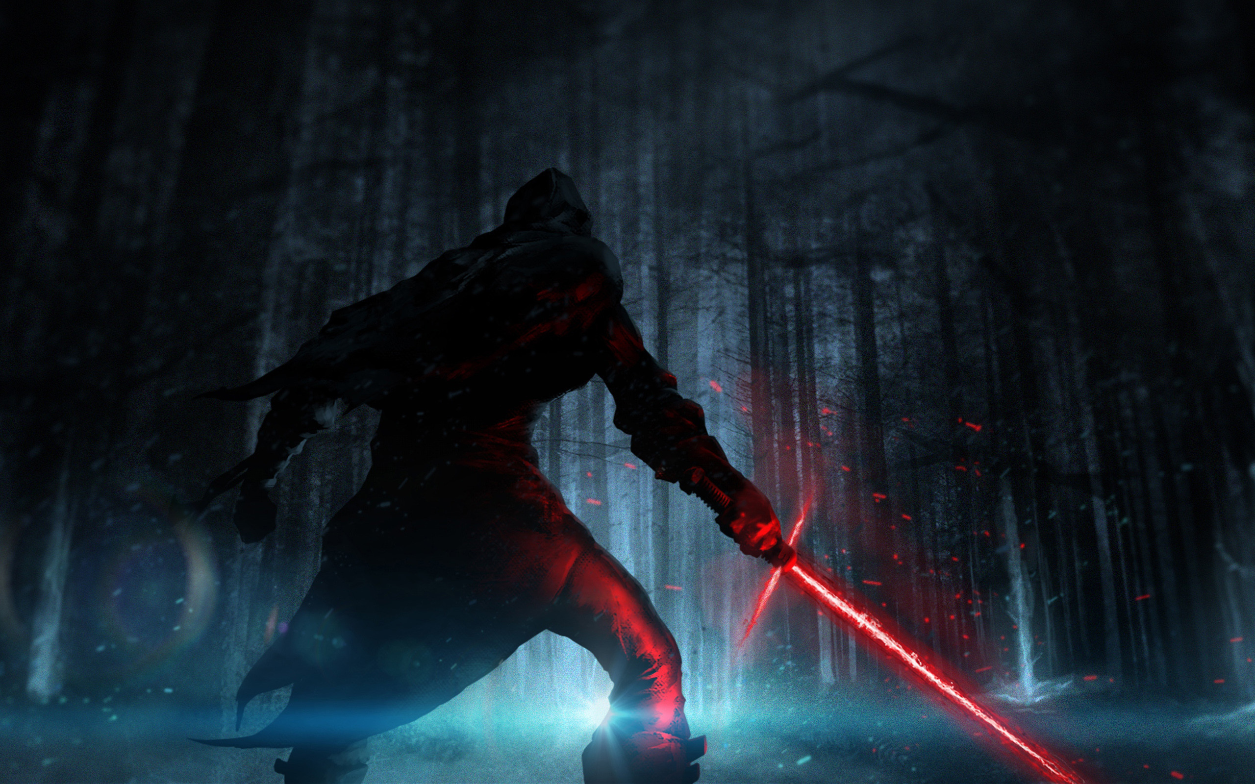 Kylo Ren, Spada laser, Foresta, Star Wars: Il risveglio della Forza, sfondo Windows 11