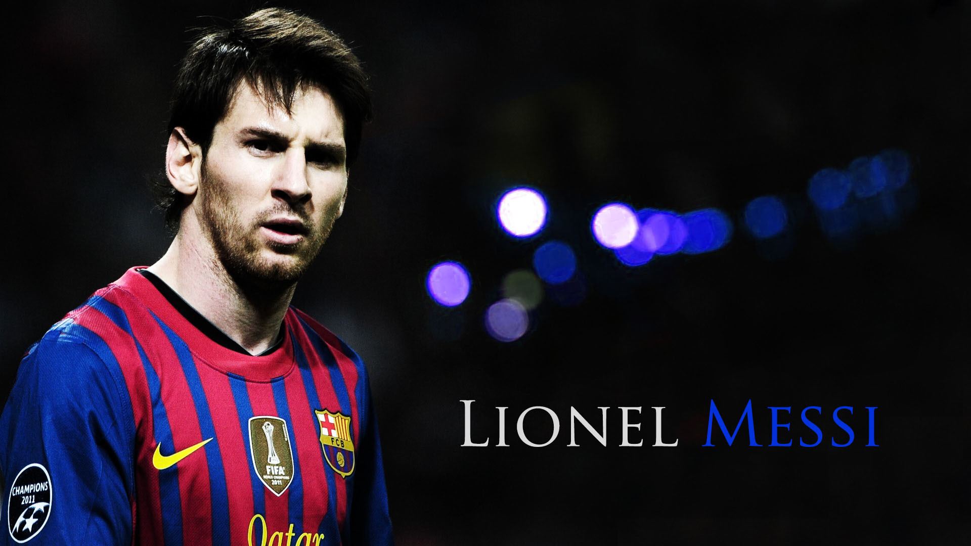 Lionel Messi, FC Barcelona, Bokeh, Primo piano, 16:9 Full HD, sfondo widescreen