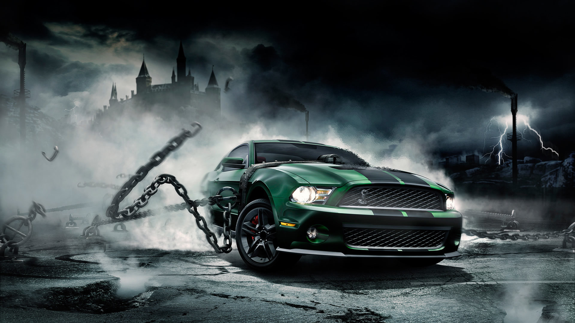 Ford Mustang Shelby GT500, Catene, Tempesta, Auto sportiva, 1920x1080, sfondo per PC