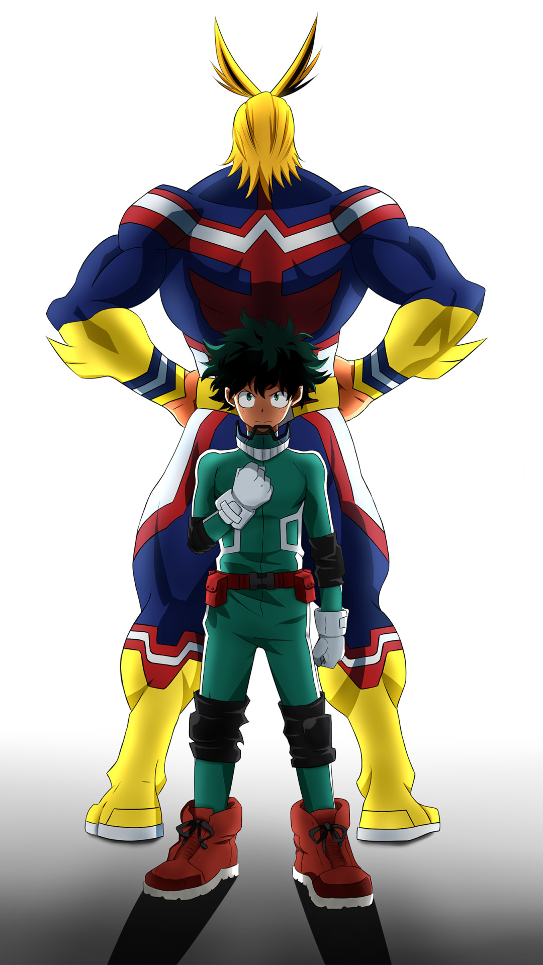 All Might, Izuku Midoriya, My Hero Academia, Sfondo bianco, Costume da eroe, wallpaper Full HD
