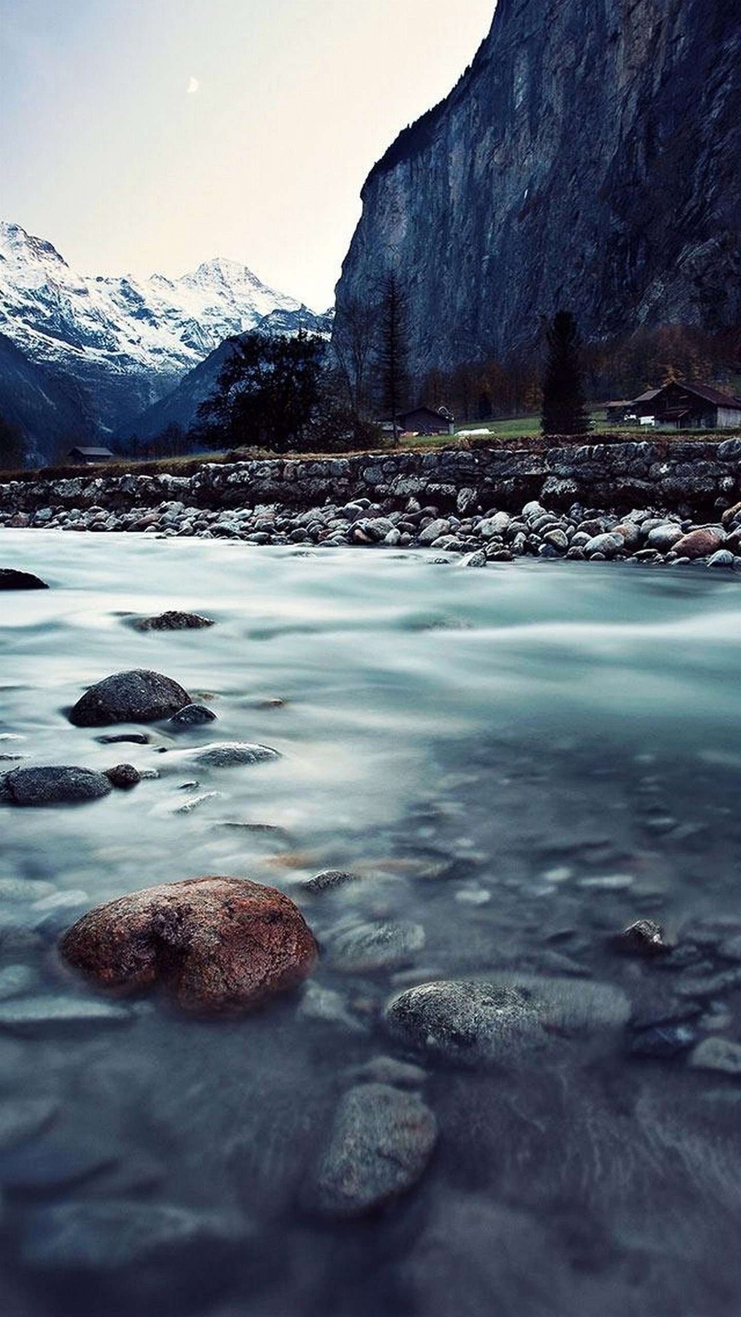 Torrente, Montagne, Sassi, Lunga esposizione, wallpaper per iPhone e Android