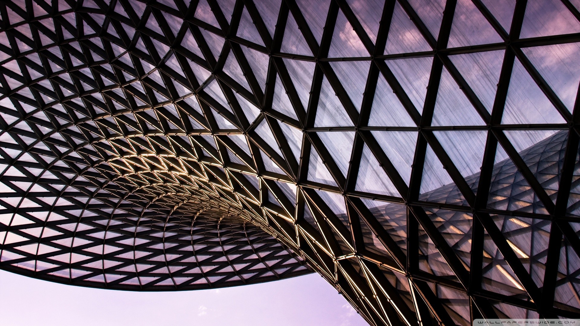 Architettura moderna, Struttura in acciaio, Griglia triangolare, Vista dal basso, immagine di sfondo