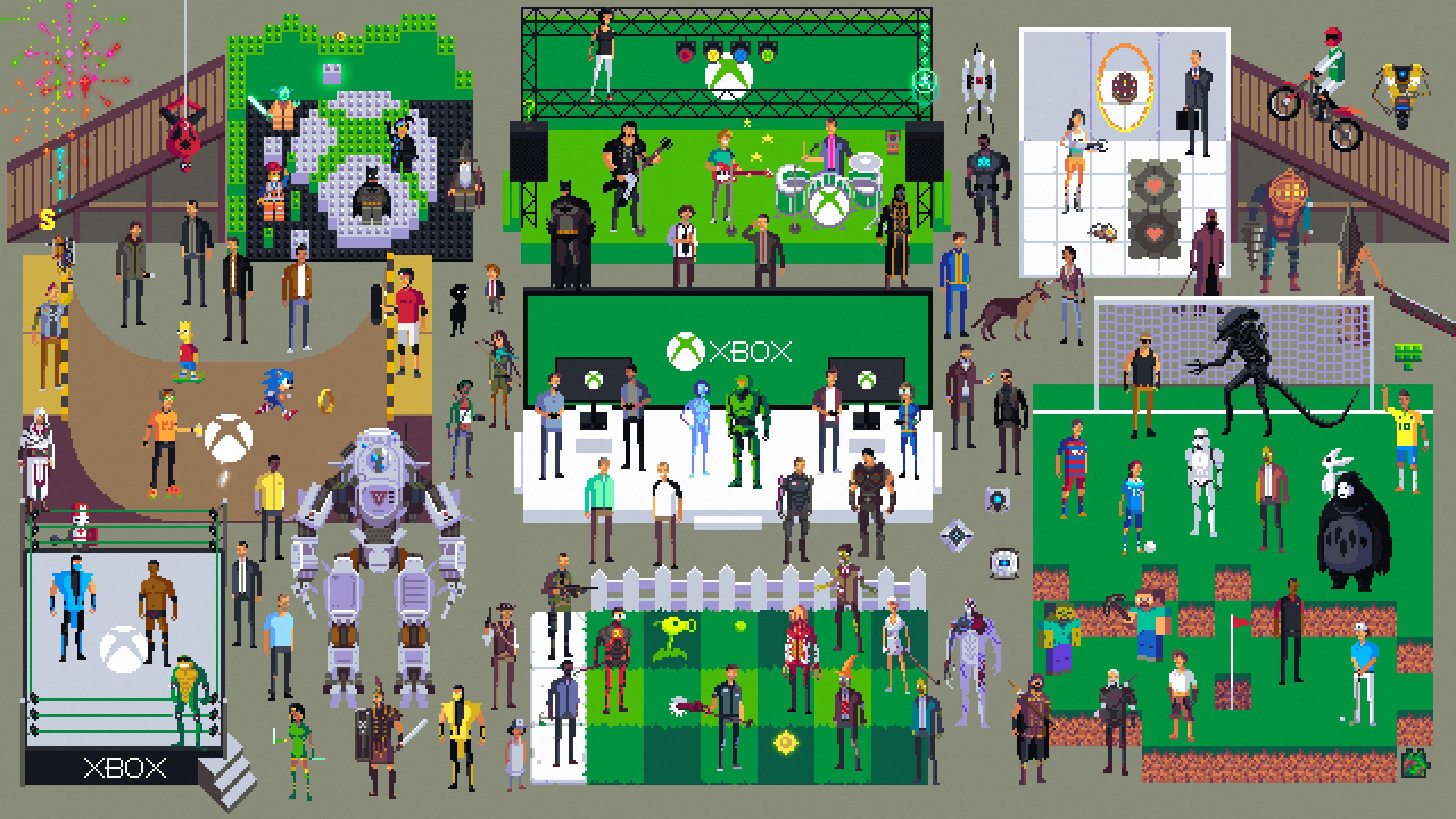 Pixel art, Xbox, Persone, Vista dall'alto, 2K, sfondo per PC e portatile
