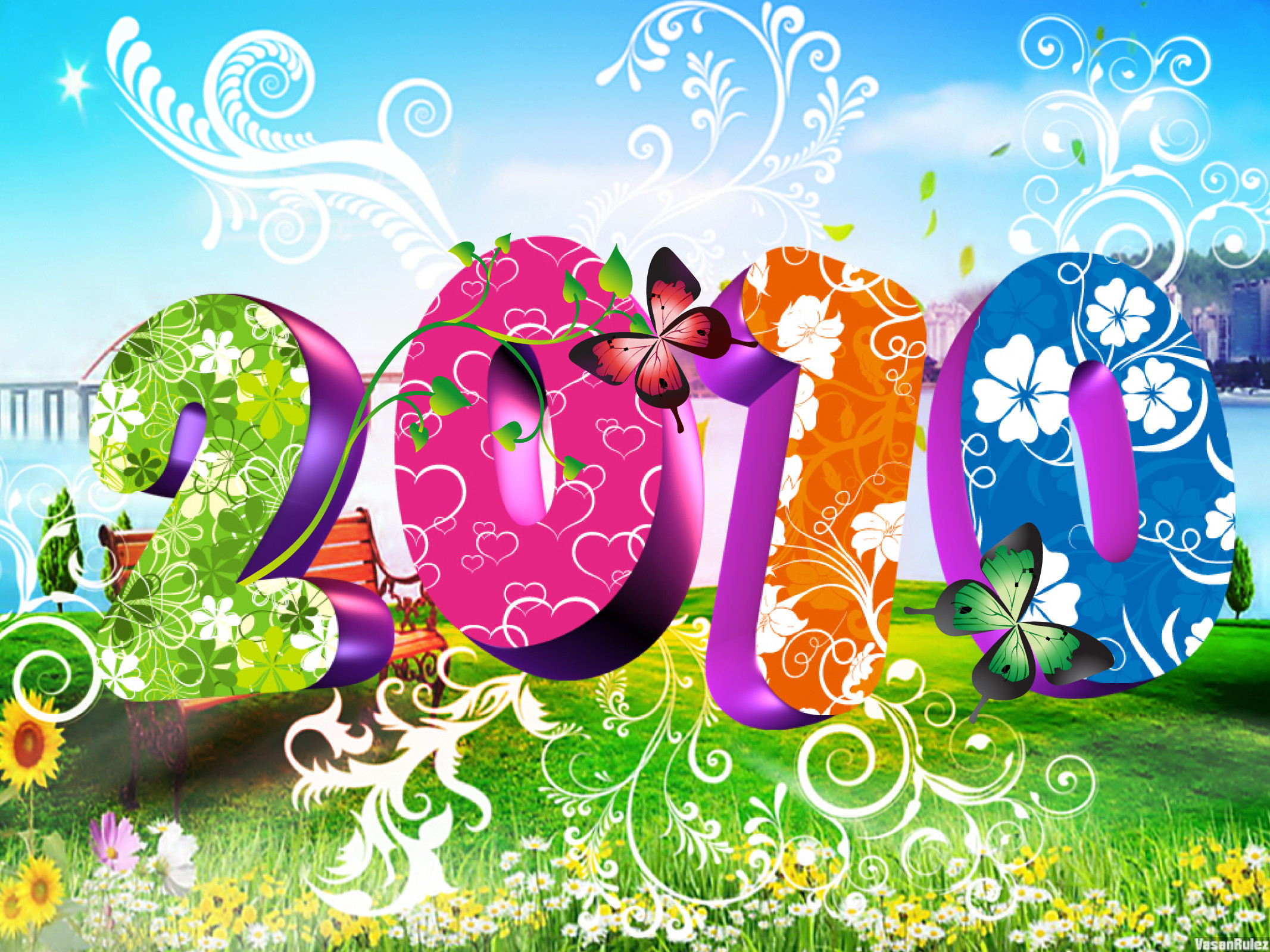 2010, Fiori, Arabeschi, Colori vivaci, Full HD, sfondo per iPad e tablet