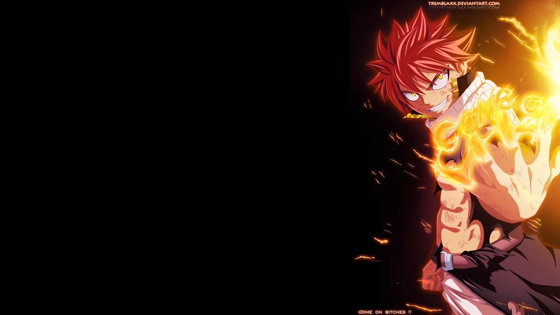 Natsu Dragneel, Fairy Tail, Fuoco, Sfondo nero, Full HD, wallpaper per portatile
