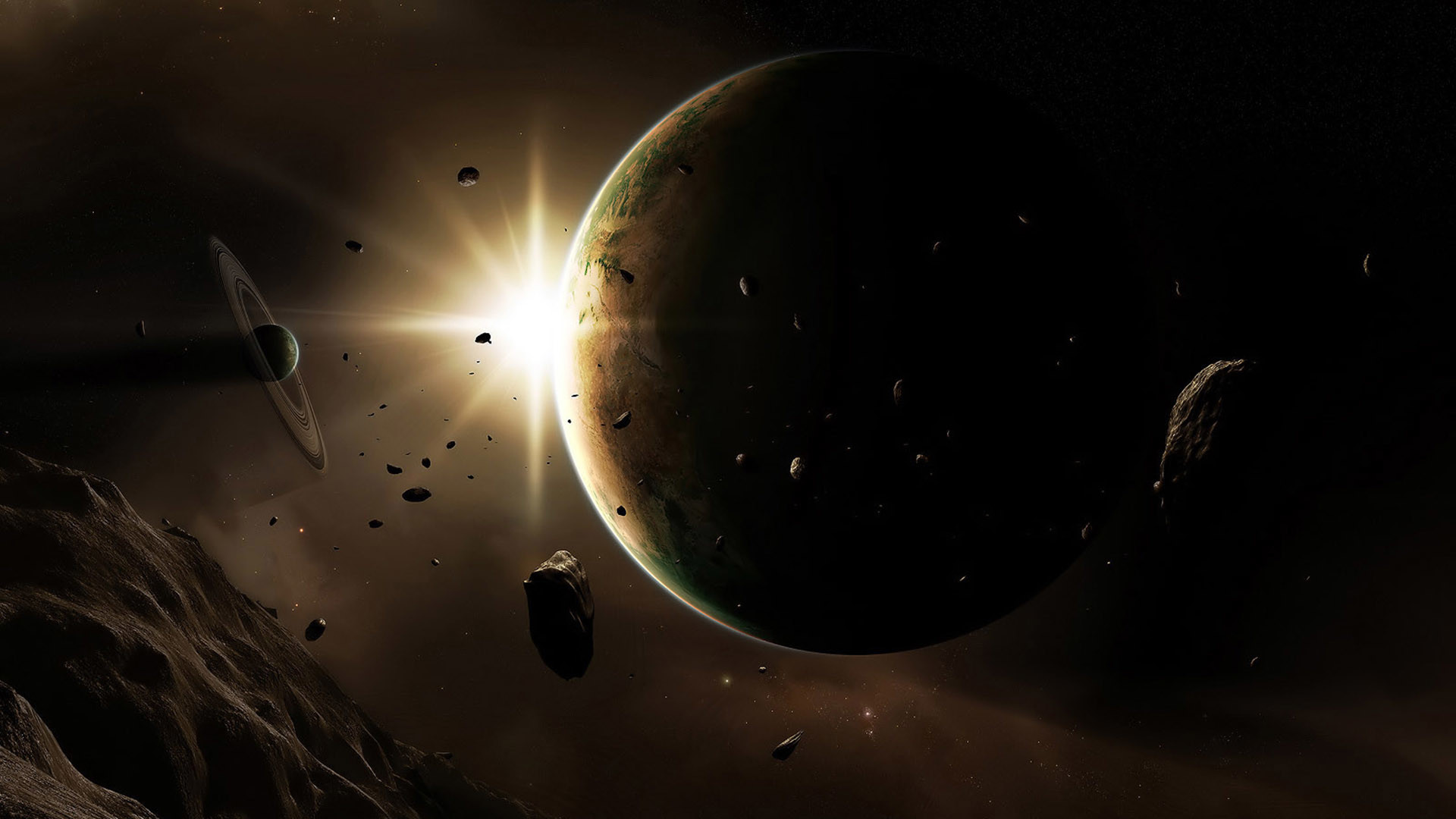 Pianeta, Asteroidi, Stella, Spazio, Full HD 1080p, sfondo desktop