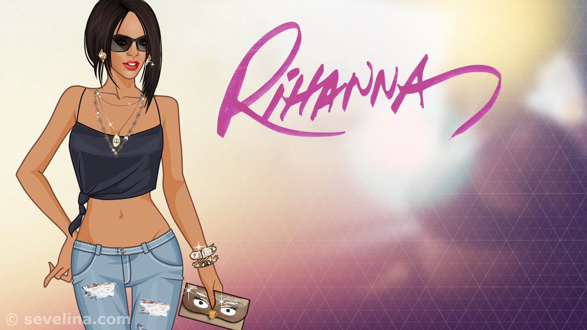Rihanna, Illustrazione, Fan art, Occhiali da sole, Full HD, sfondo desktop